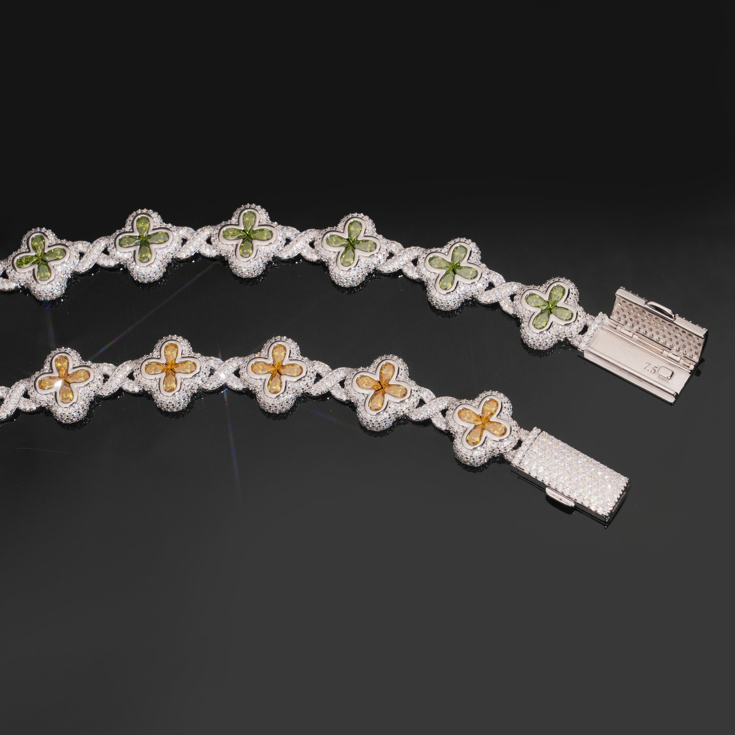 Iced Out 15MM Color Moissanite Clover Men Bracelet