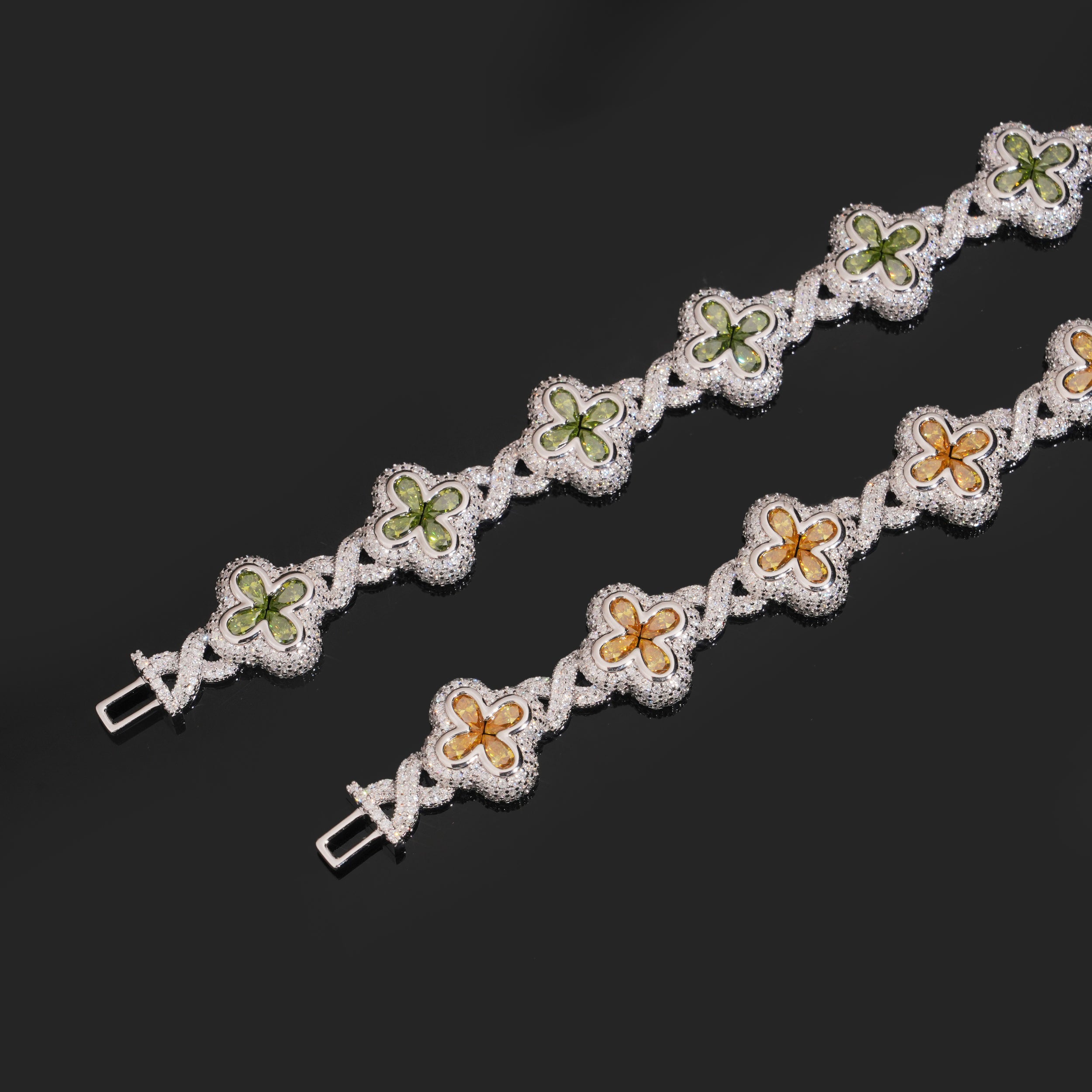 Iced Out 15MM Color Moissanite Clover Men Bracelet