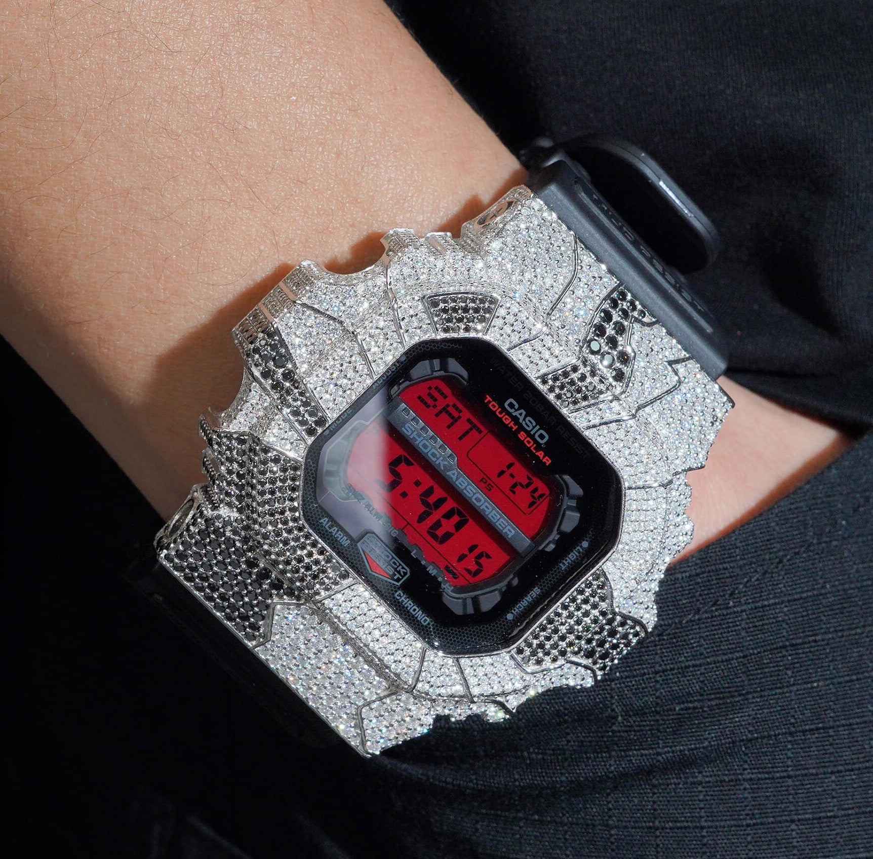 Black Mix White Moissanite Diamond Casio G Shock Watch GX56