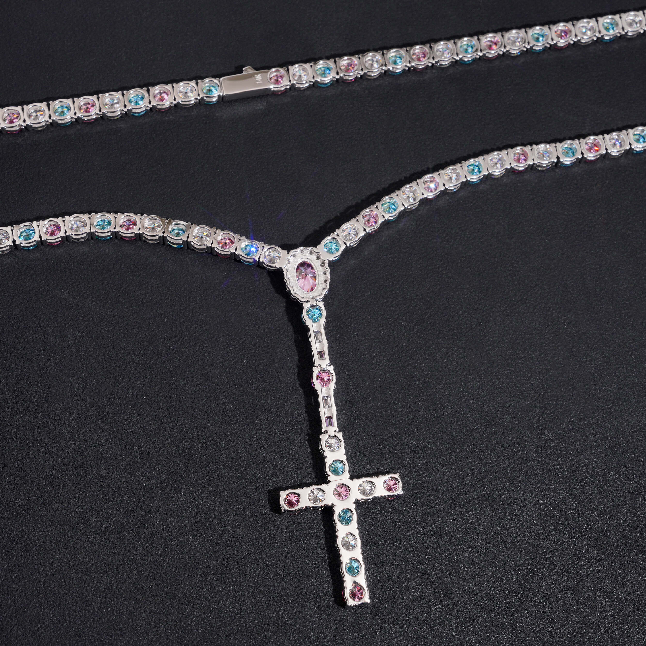 Three Color Mix Cross Tennis Rosary Necklace 5MM