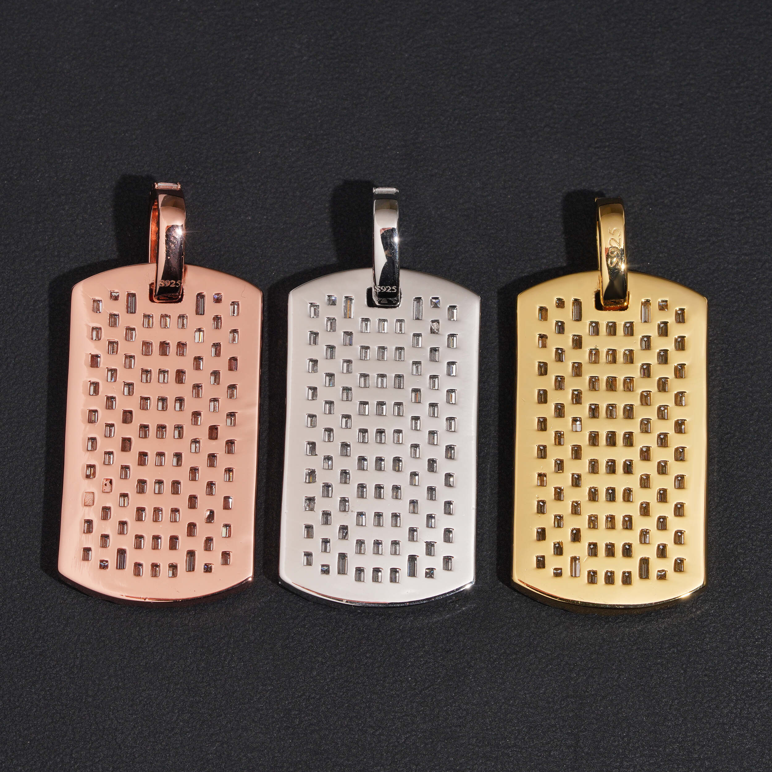 Baguette Deisgn Initial Dogtag Pendant VVS Moissanite Diamond