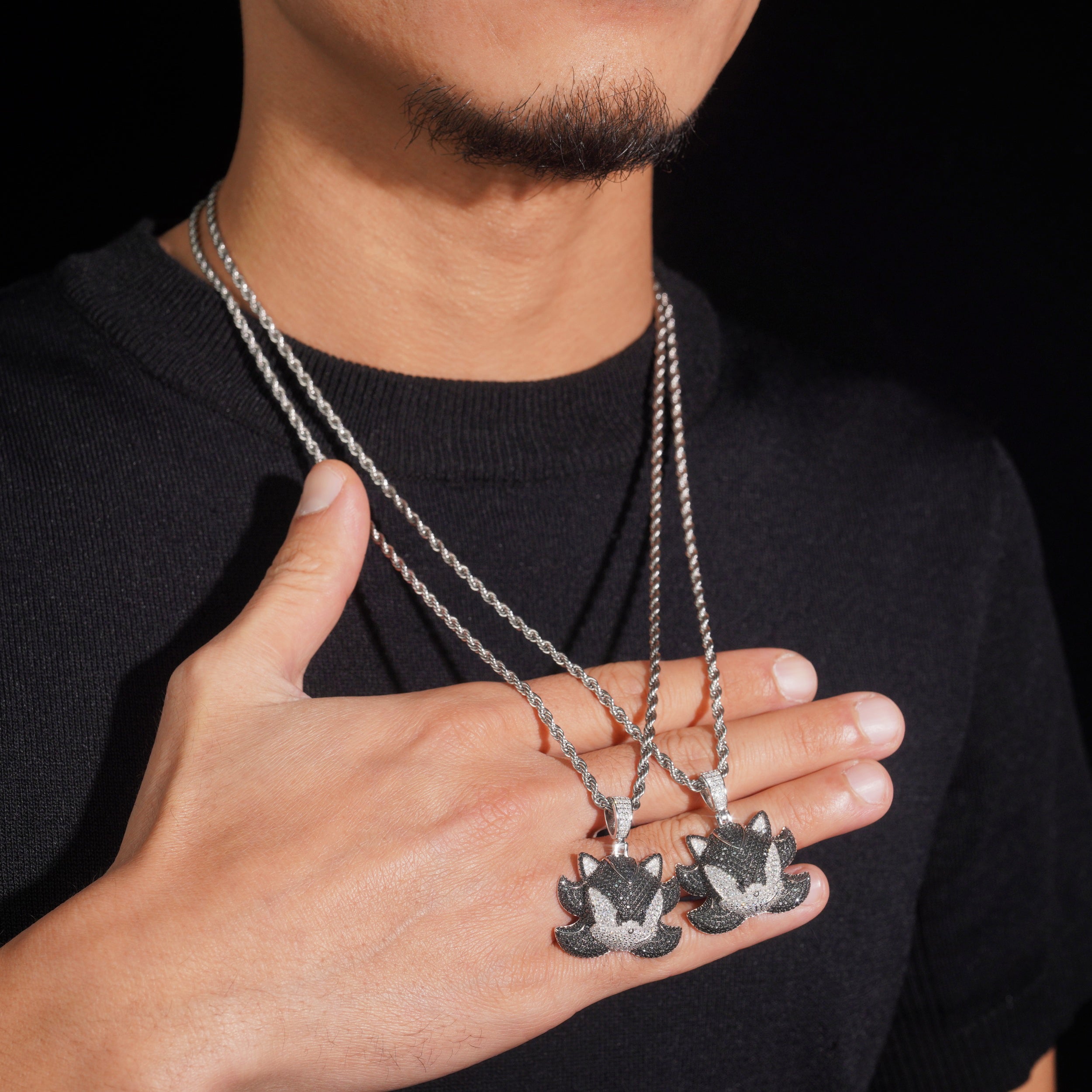 3D Iced White Mix Black Moissanite Evil Charm Pendant