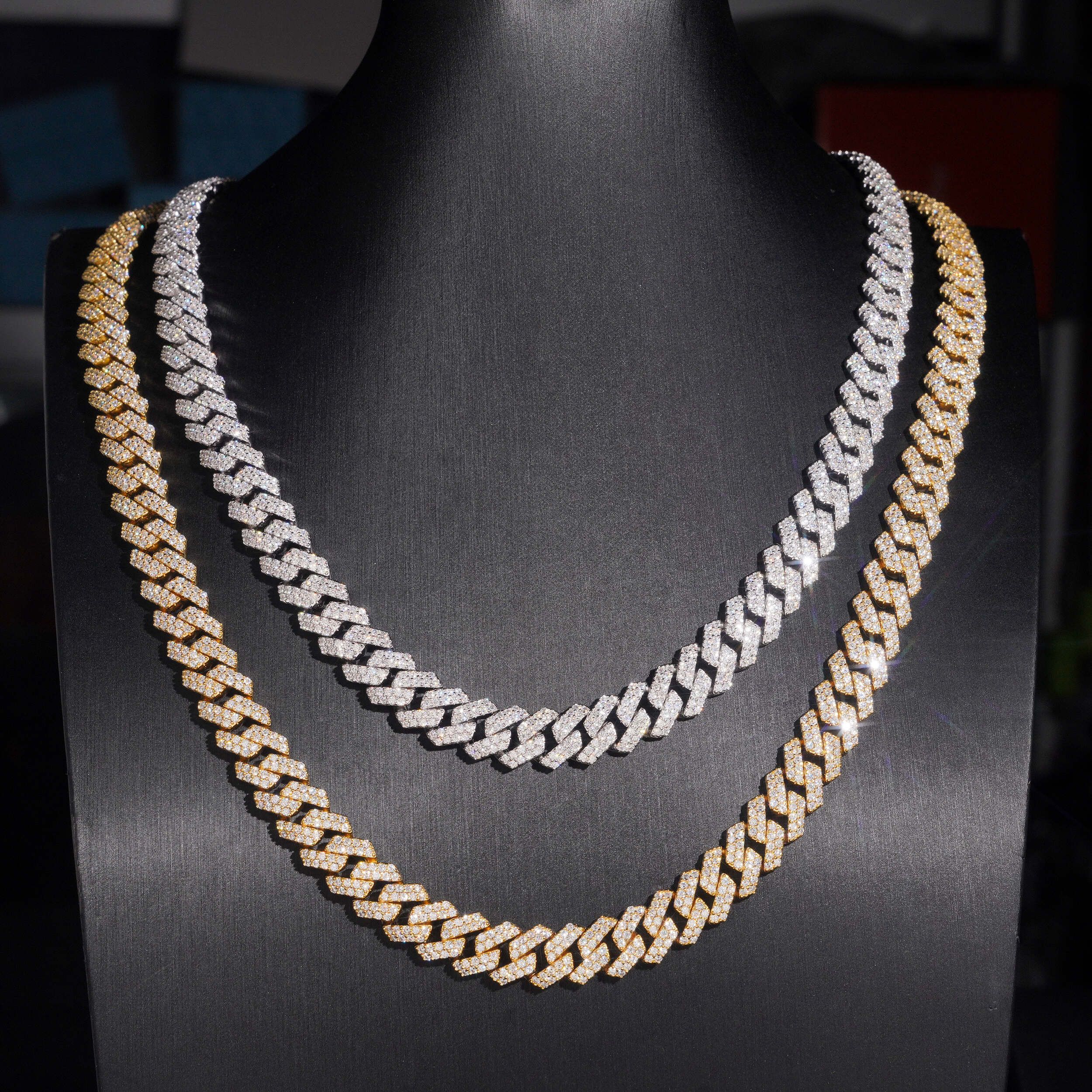 10mm Iced Out Moissanite Miami Cuban Link Chain 14K Gold