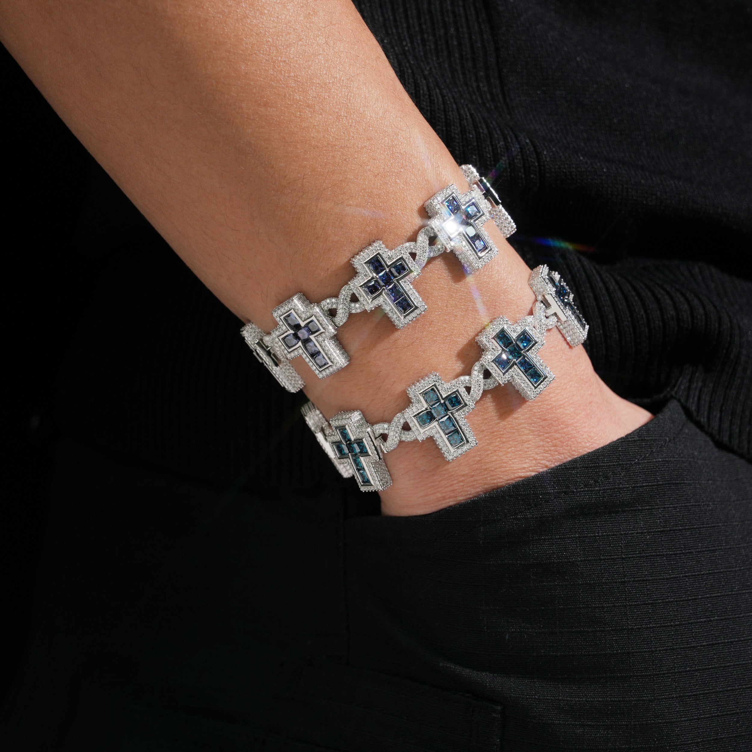 Princess Cut Color Moissanite Cross Infinity Link Bracelet Men