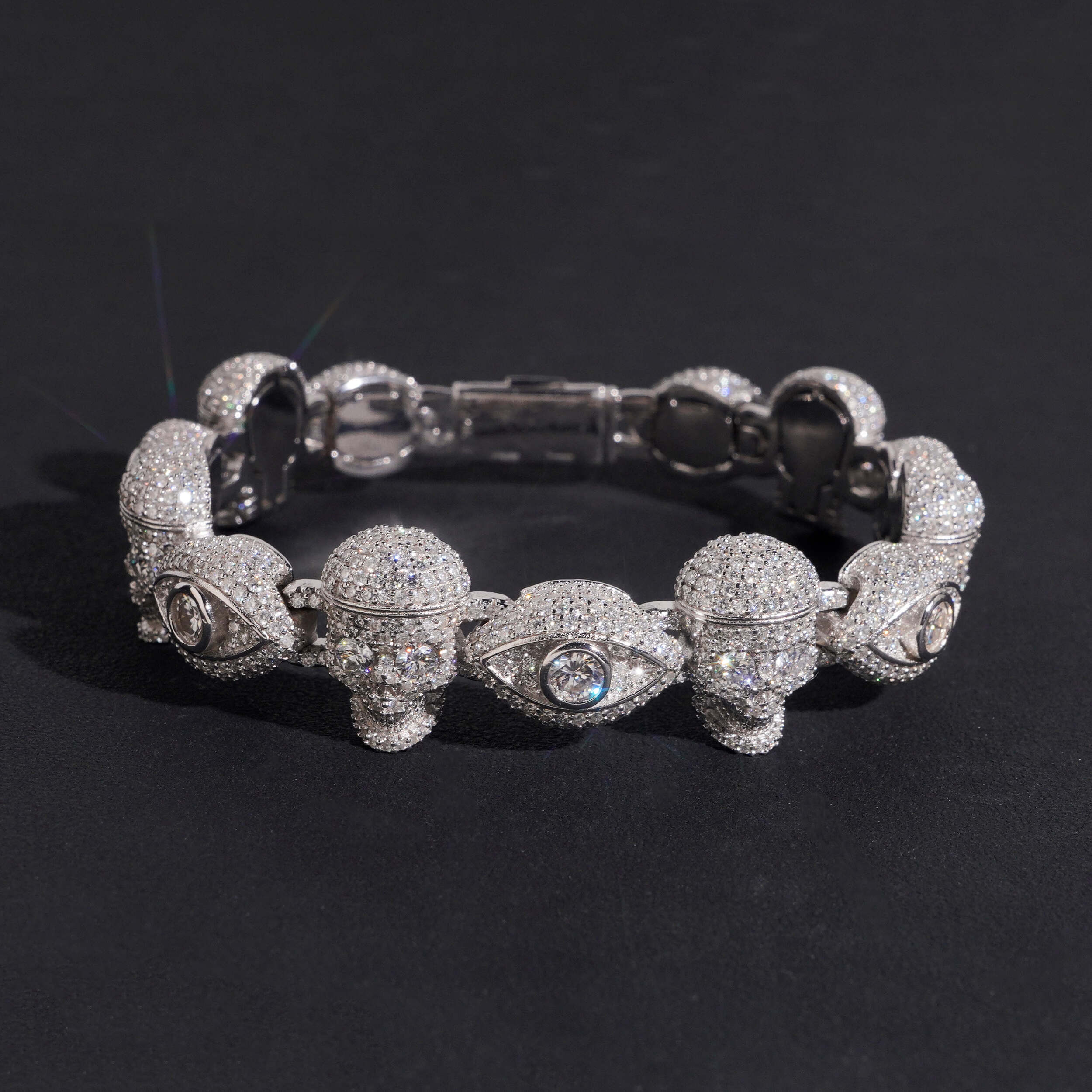 13MM Evil Eye Sukll Link Men Bracelet Moissanite Diamond