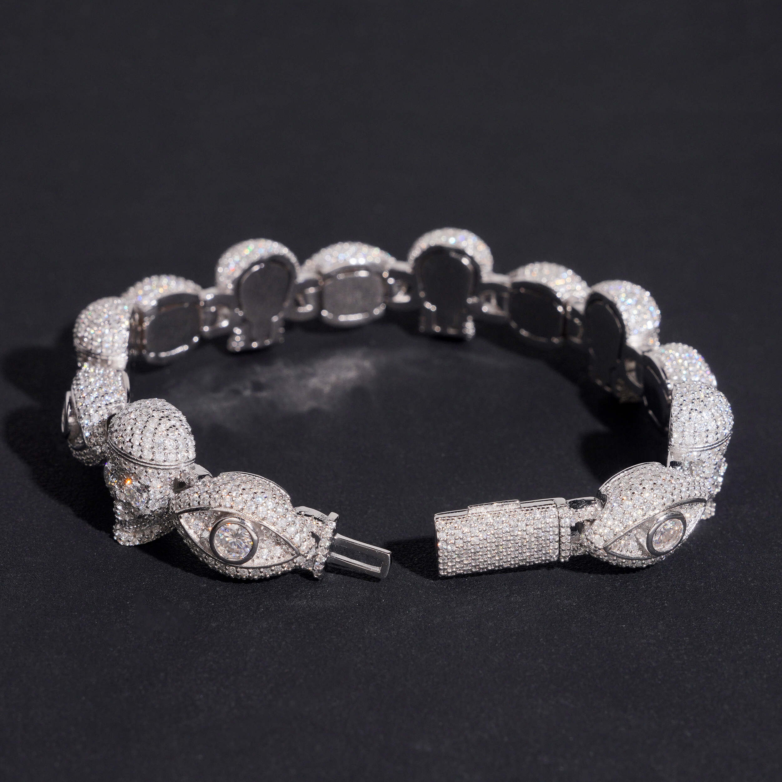 13MM Evil Eye Sukll Link Men Bracelet Moissanite Diamond