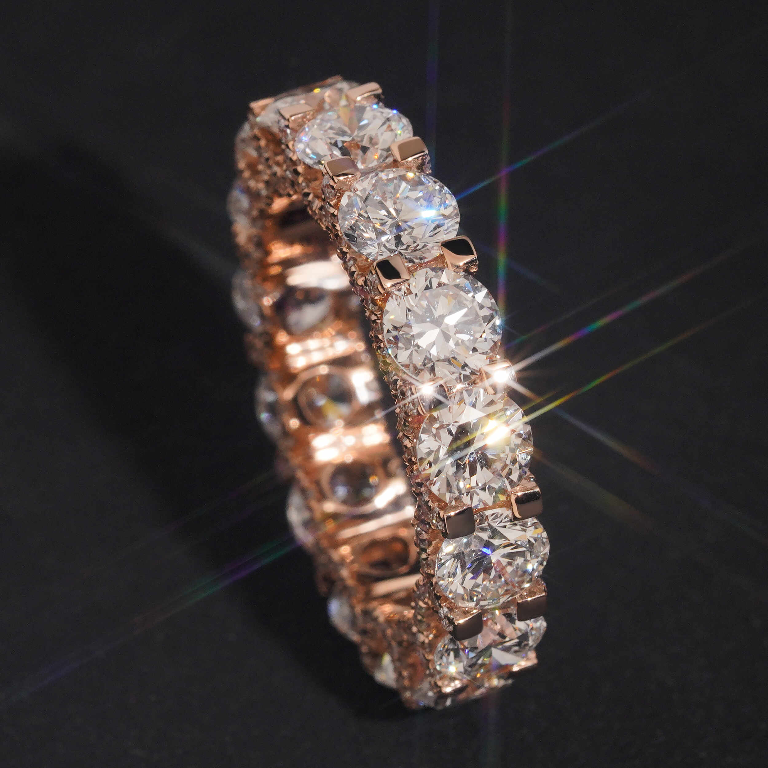 10K Rose Gold CVD Lab Grown Diamonds 50 Pointer Eternity Ring Side Iced