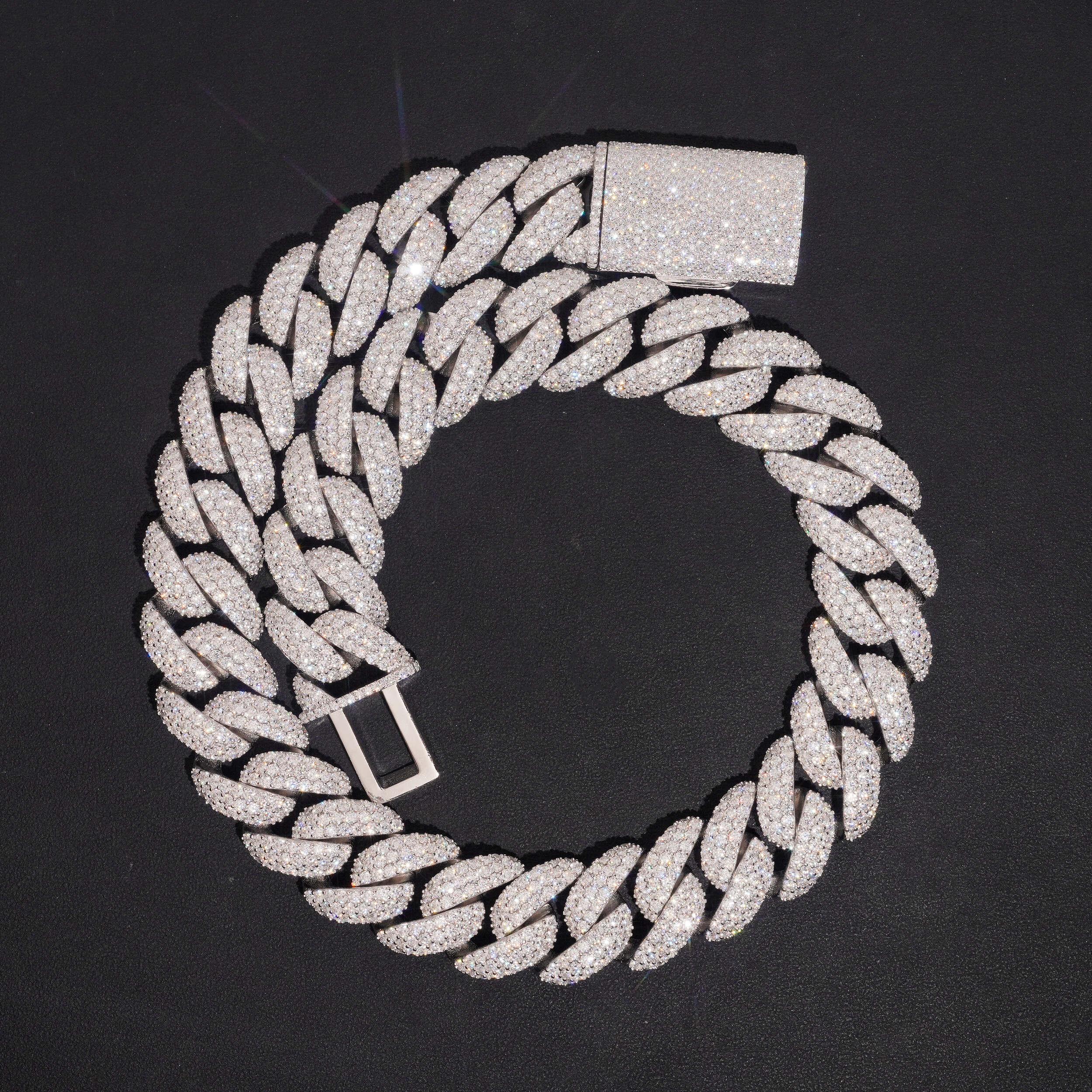 New Arrival Three Rows Miami Cuban Link Chain VVS Moissanit 23MM Flower Setting