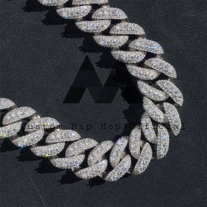 Hip hop jewelry featuring Rapper Jewelry Moissanite Cuban Link Chain with Three Stone Design in sizes 13MM, 15MM, 18MM, 20MM, 22MM