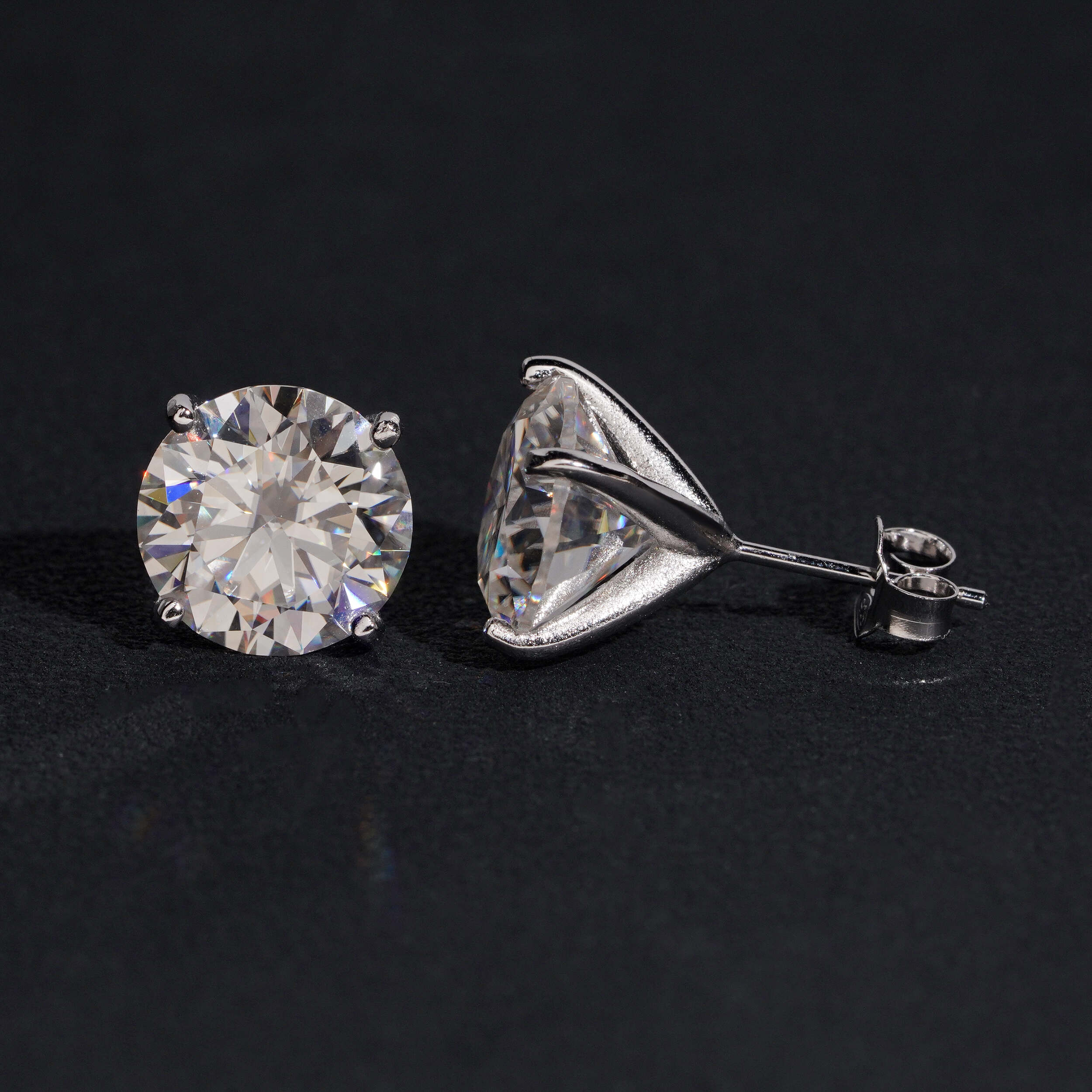 Three Prong Martini Setting Moissanite Diamond Stud Earrings