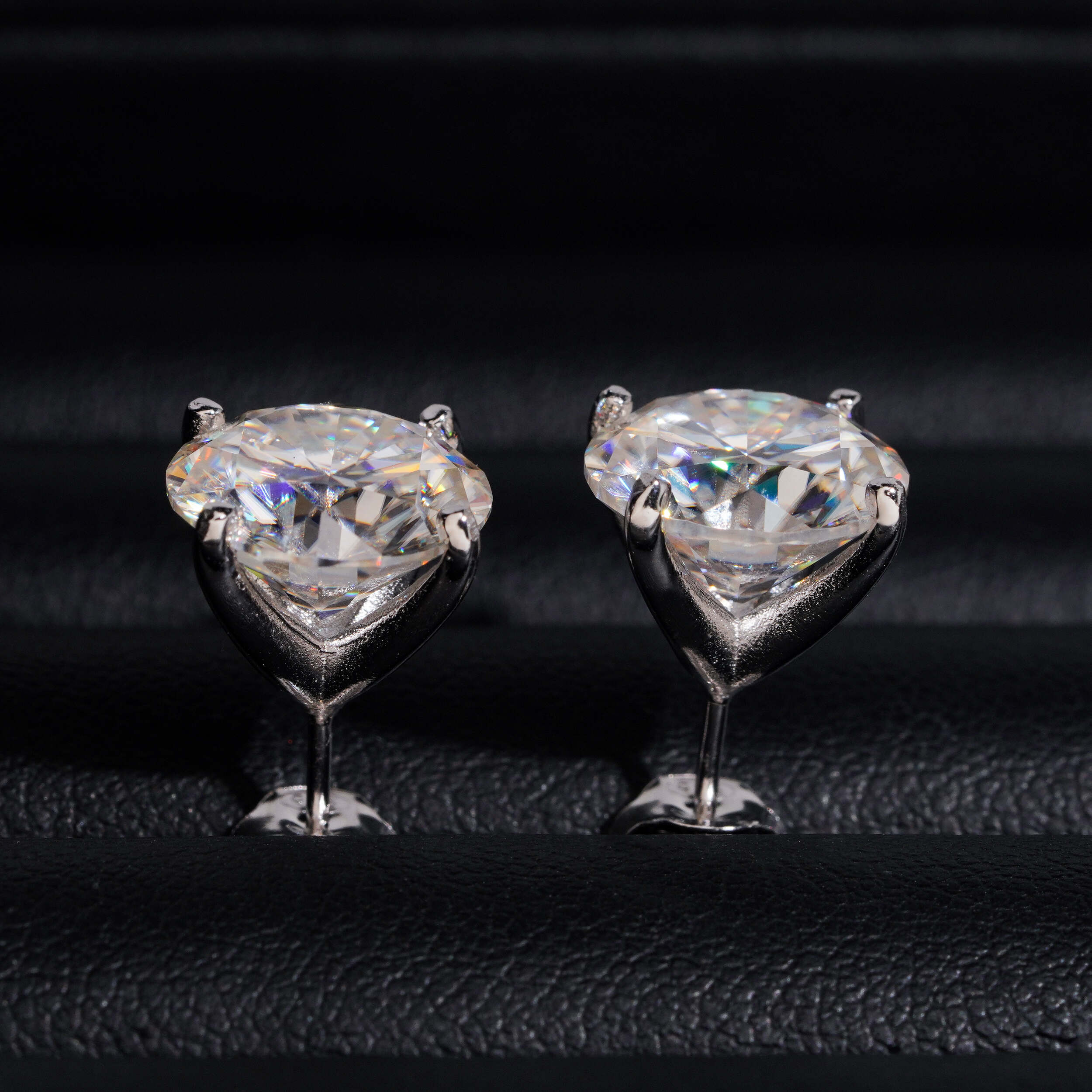 Three Prong Martini Setting Moissanite Diamond Stud Earrings