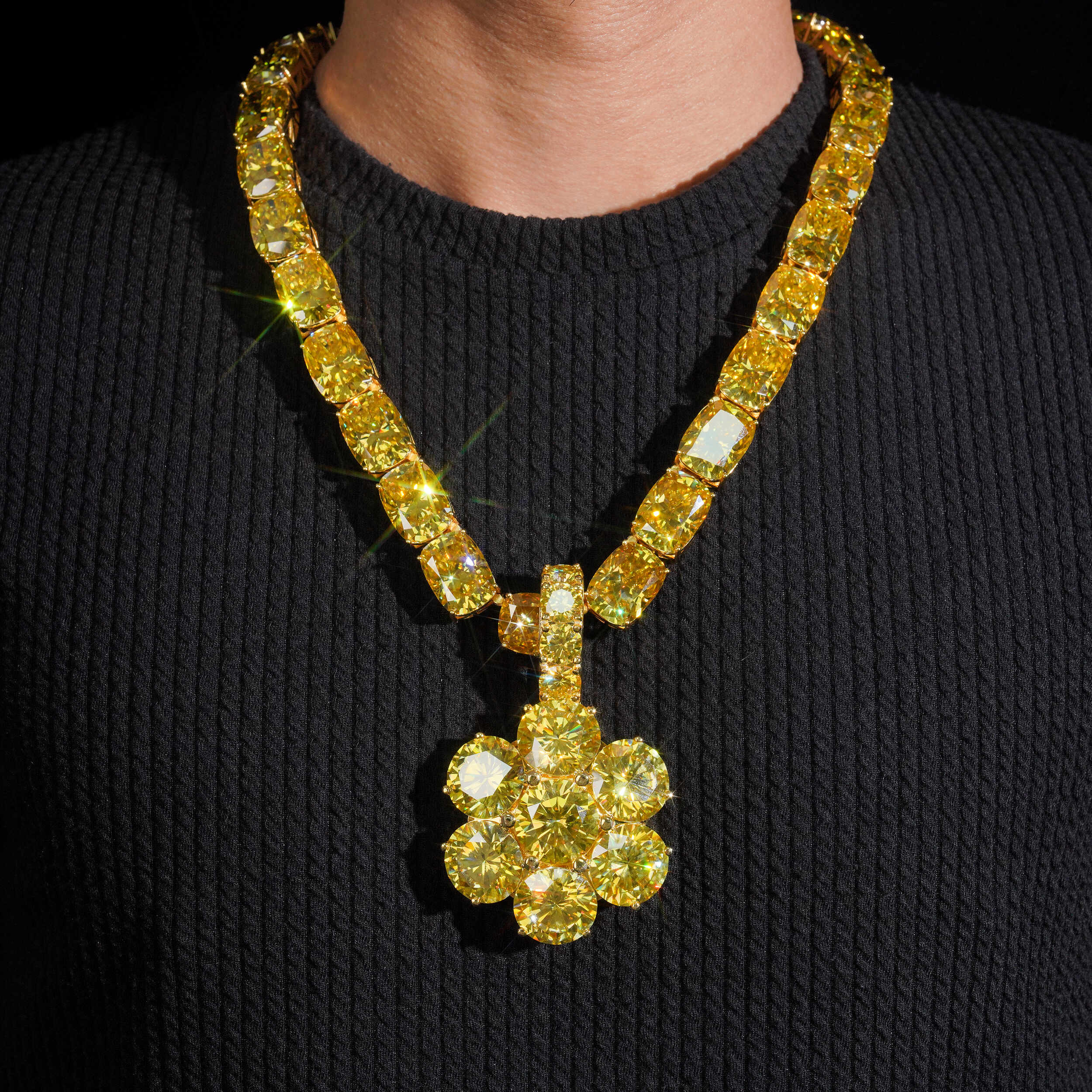 Cushion Cut Luxury Big Carat Yellow Moissanite Tennis Chain Necklace
