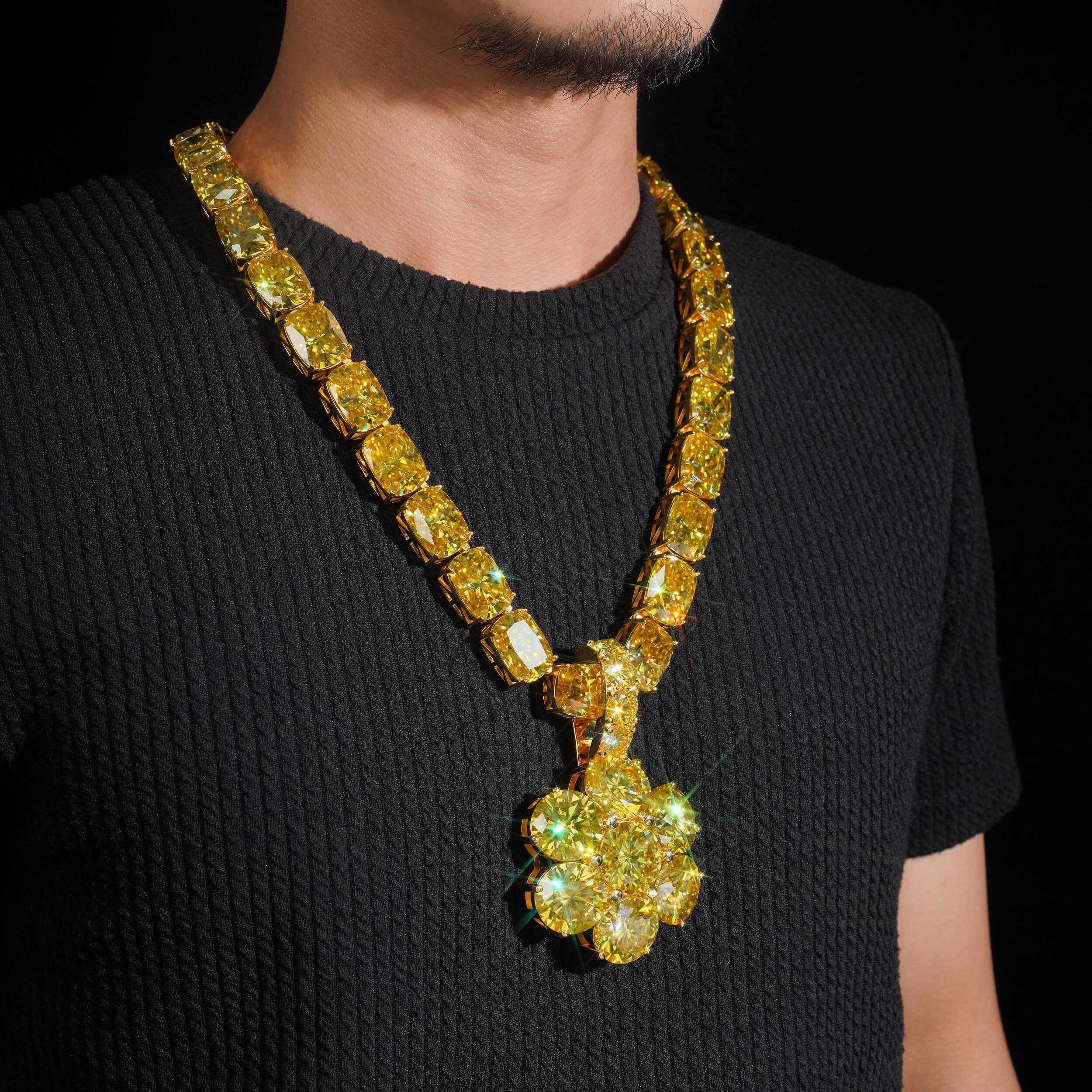 Luxury Big Carat Yellow Moissanite Cluster Pendant