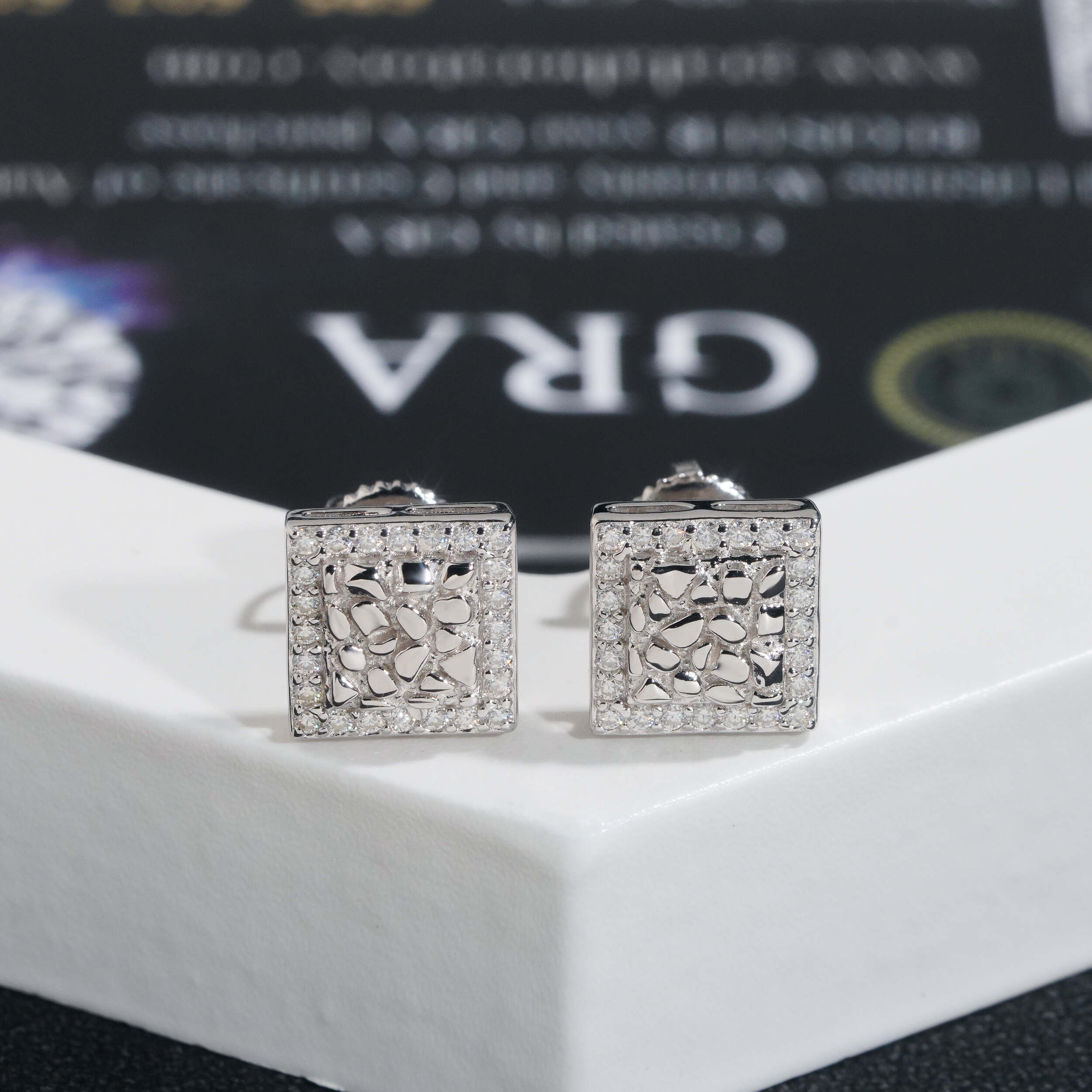 Squre Iced Out Moissanite Nugget Men Earrings Hip Hop 925 Silver