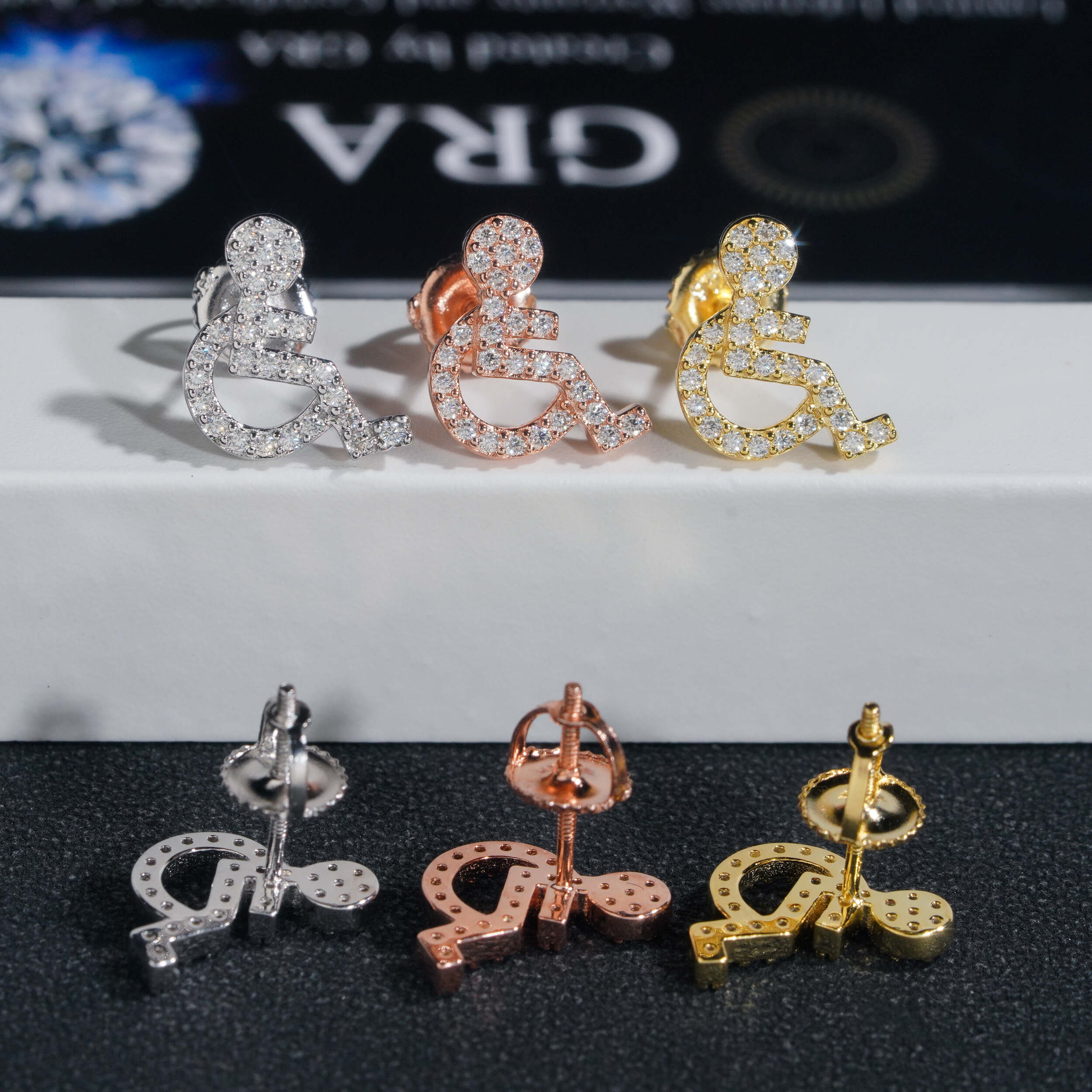 Iced Out Wheelchair Moissanite Earrings Screw Back Hip Hop Jewelry