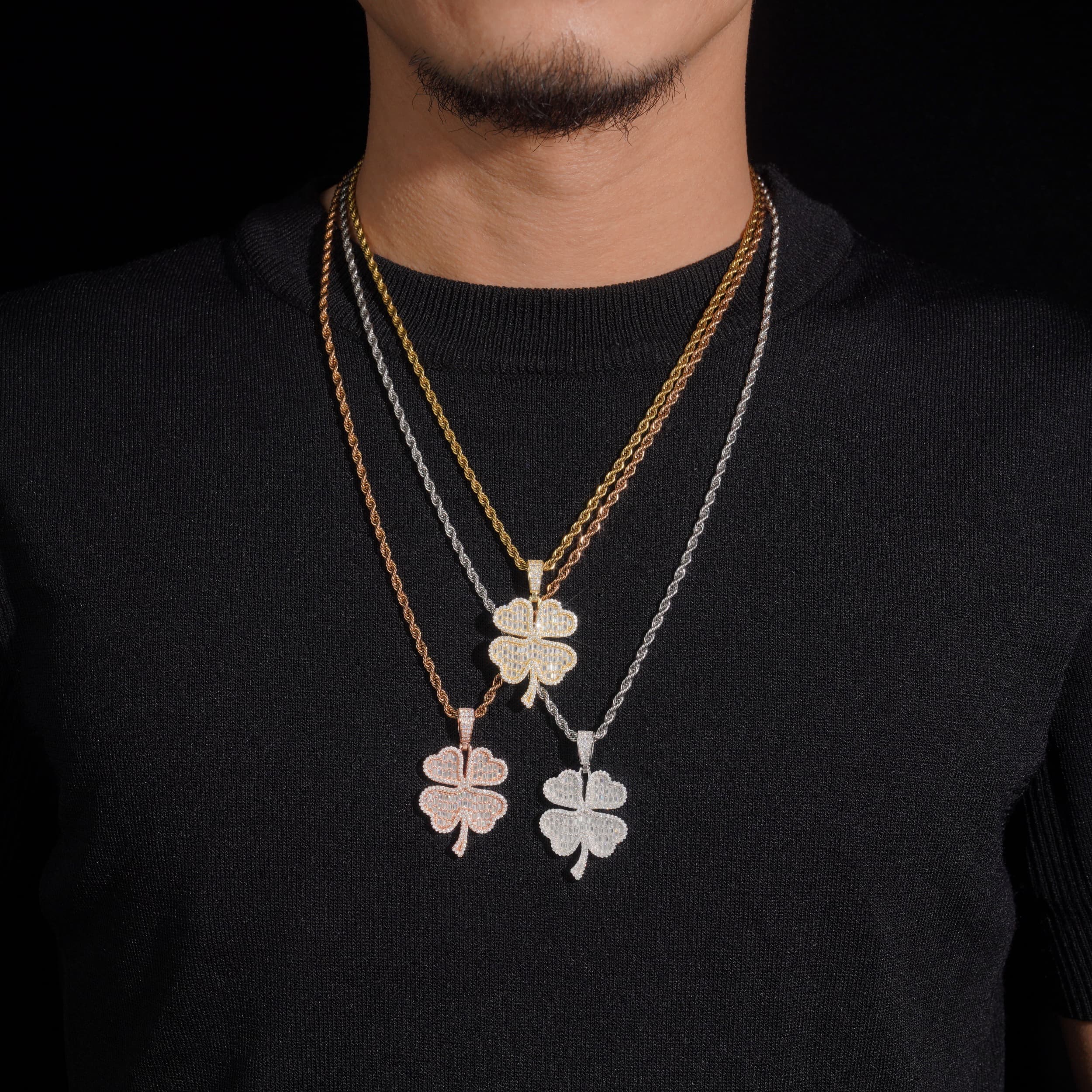 Baguette Moissanite Lucky Charm Pendant Solid Silver