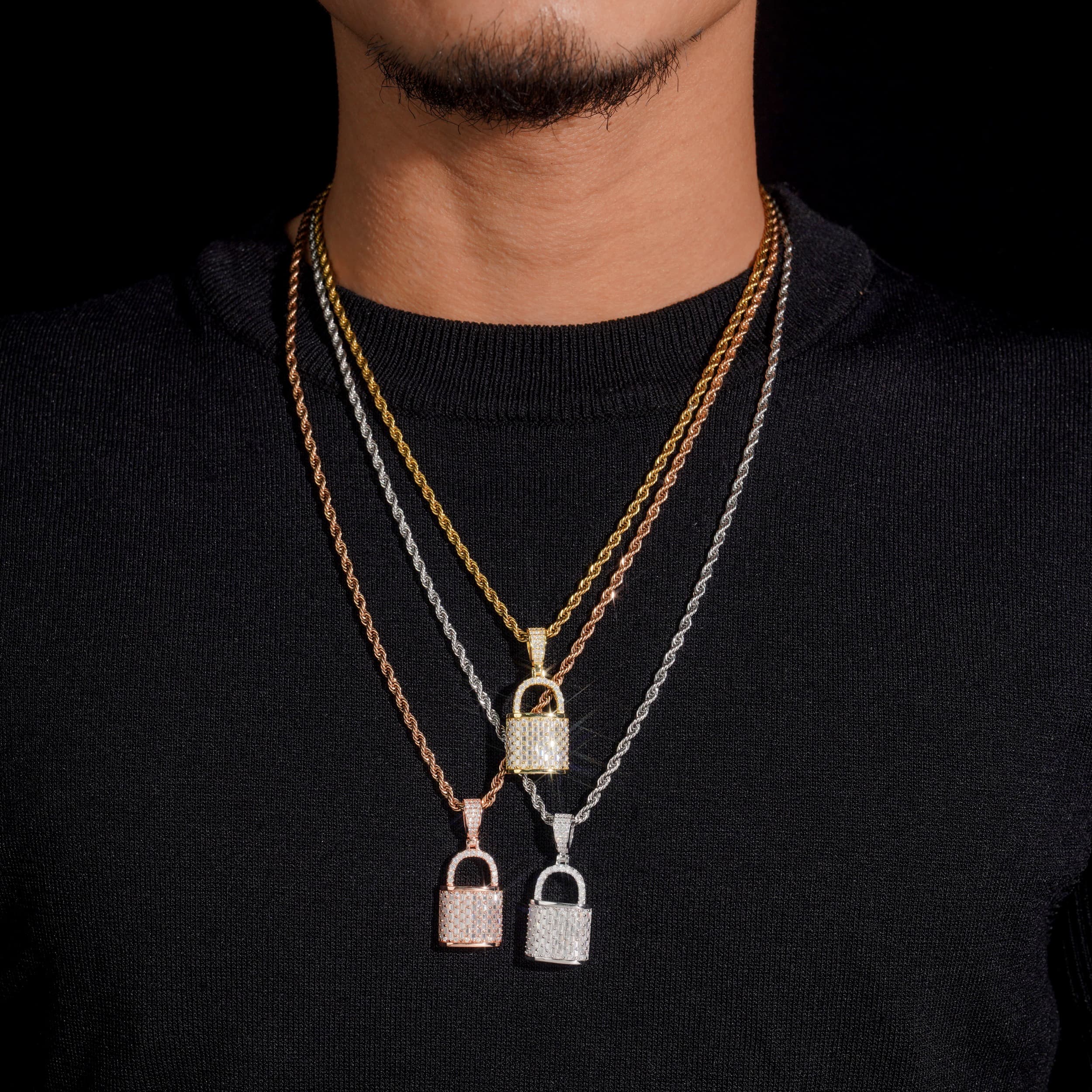 VVS Moissanite Baguette Design Lock Pendant Charm