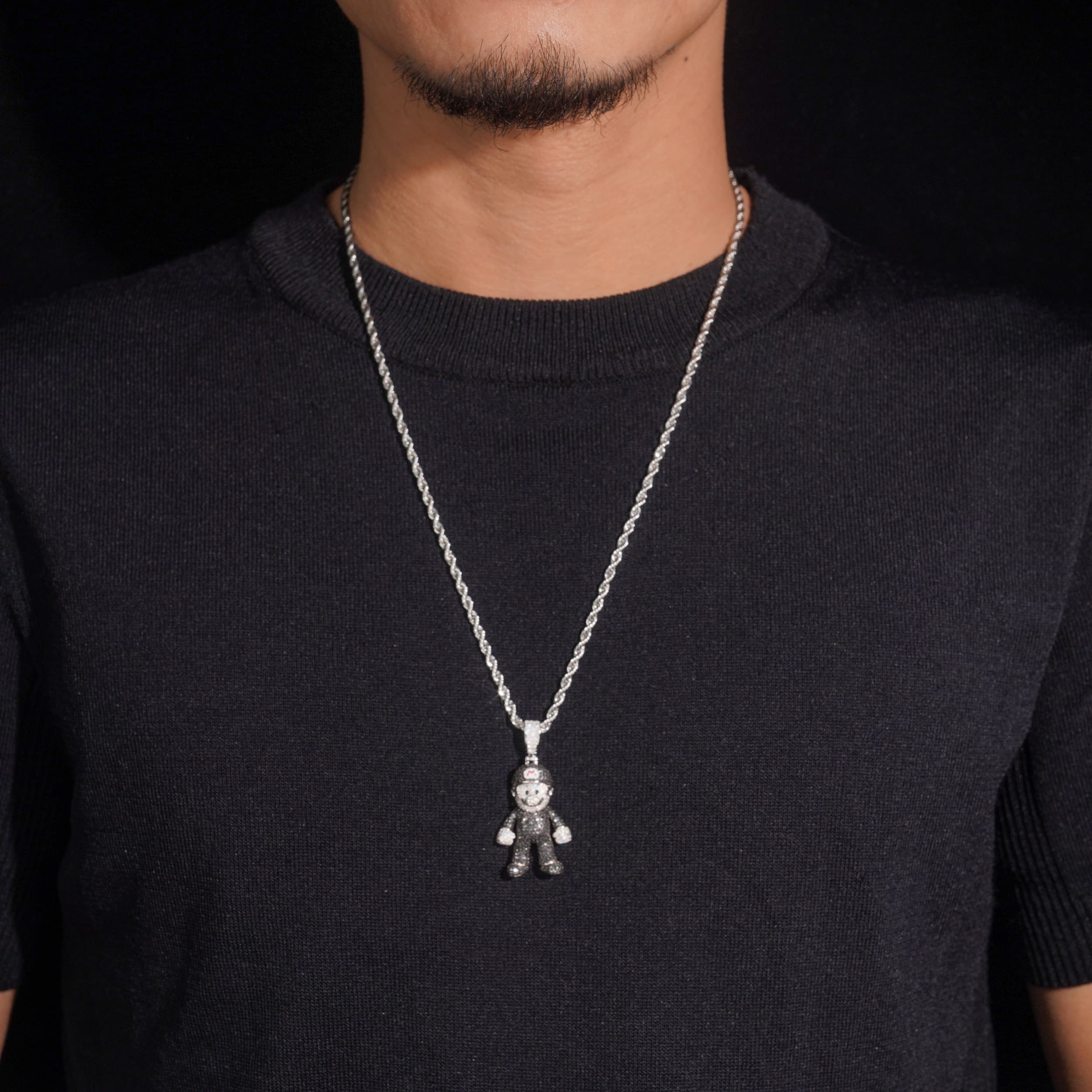 Hot Sell Iced Out White Mix Black Moissanite Mario Pendant