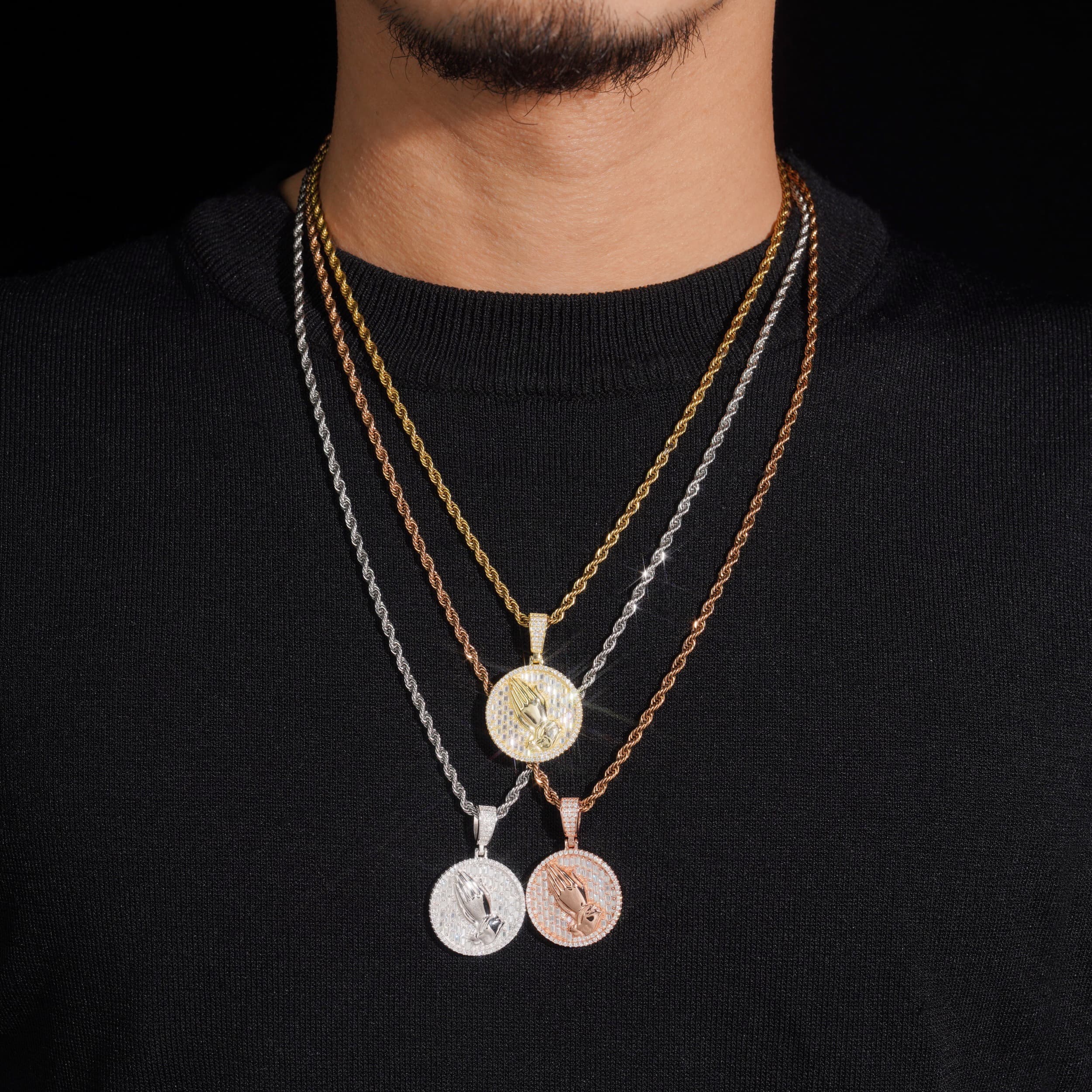 Iced Out Moissanite Hip Hop Circle Style Praying Hands Pendant