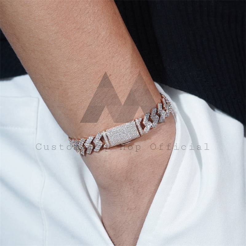 Hip hop jewelry featuring 10K real rose gold 10MM VVS moissanite diamond Cuban bracelet iced out