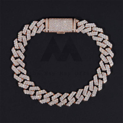 10K Real Rose Gold 10MM VVS Moissanite Diamond Cuban Bracelet Iced Out