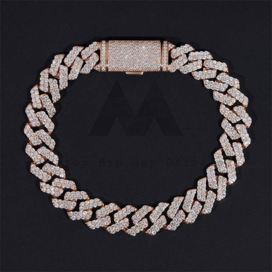 Hip hop jewelry featuring 10K real rose gold 10MM VVS moissanite diamond Cuban bracelet iced out