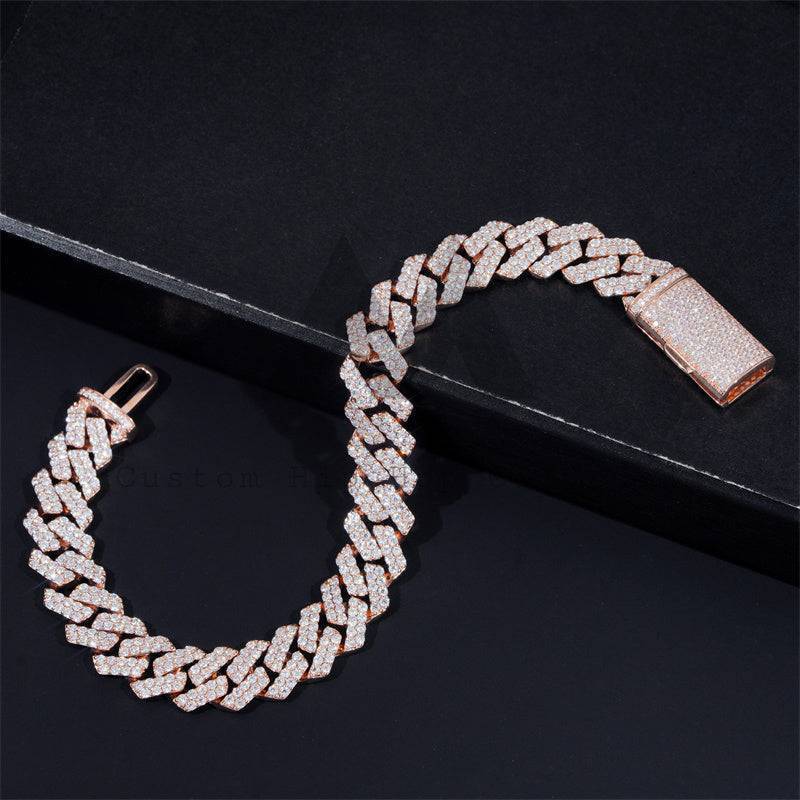 Hip hop jewelry featuring 10K real rose gold 10MM VVS moissanite diamond Cuban bracelet iced out