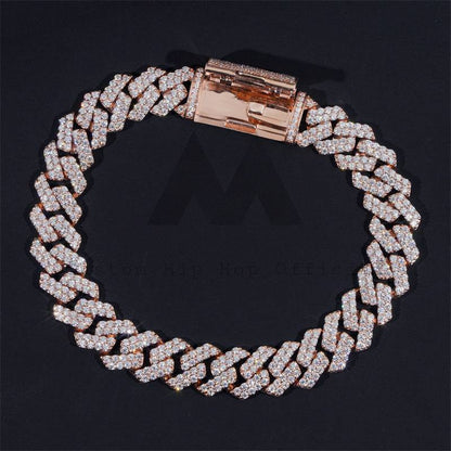 10K Real Rose Gold 10MM VVS Moissanite Diamond Cuban Bracelet Iced Out