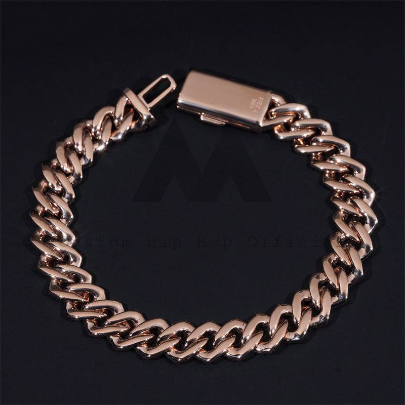 Hip hop jewelry featuring 10K real rose gold 10MM VVS moissanite diamond Cuban bracelet iced out