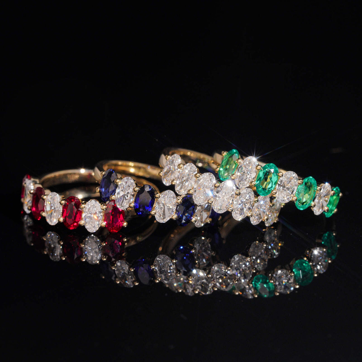 10K Yellow Gold Oval Cut Lab Grown Diamond Mix Lab Gemstone Ring Band