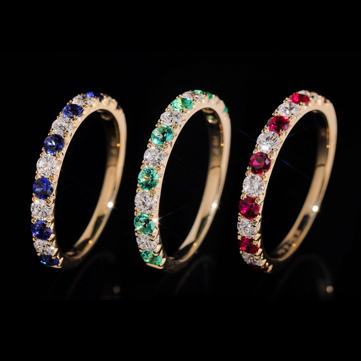10K Yellow Gold Lab Diamond Mix Lab Gemstone Ring Band For Women
