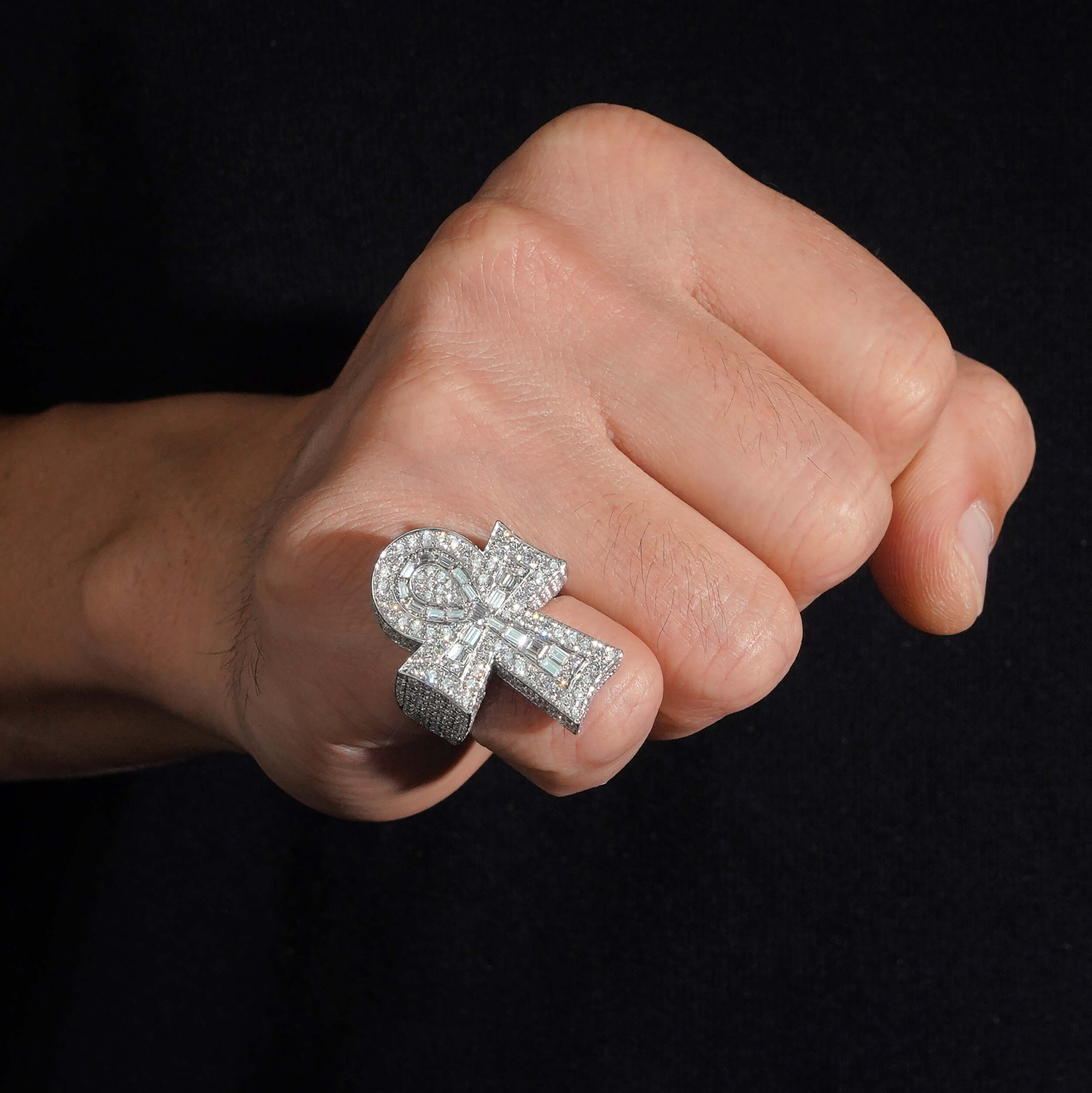 Solid Silver VVS1 Lab Grown Diamond Ankh Cross Men For Men