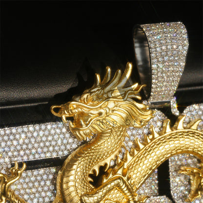 Luxury Style Iced Out Moissanite Diamond 4Inch Width Dragon 3D Iced Letter Initial Name Pendant Chain