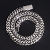 999 Silver Iced Out Plain Design 12MM Miami Cuban Link Necklace With Moissanite Name Clasp