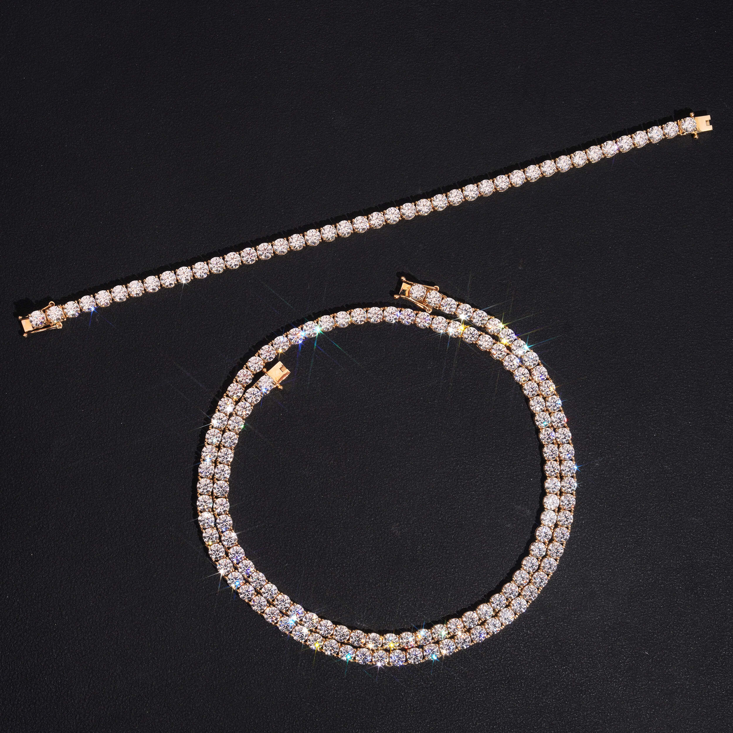 10K Real Yellow Gold VVS Moissanite Diamond Tennis Chain Bracelet 4MM