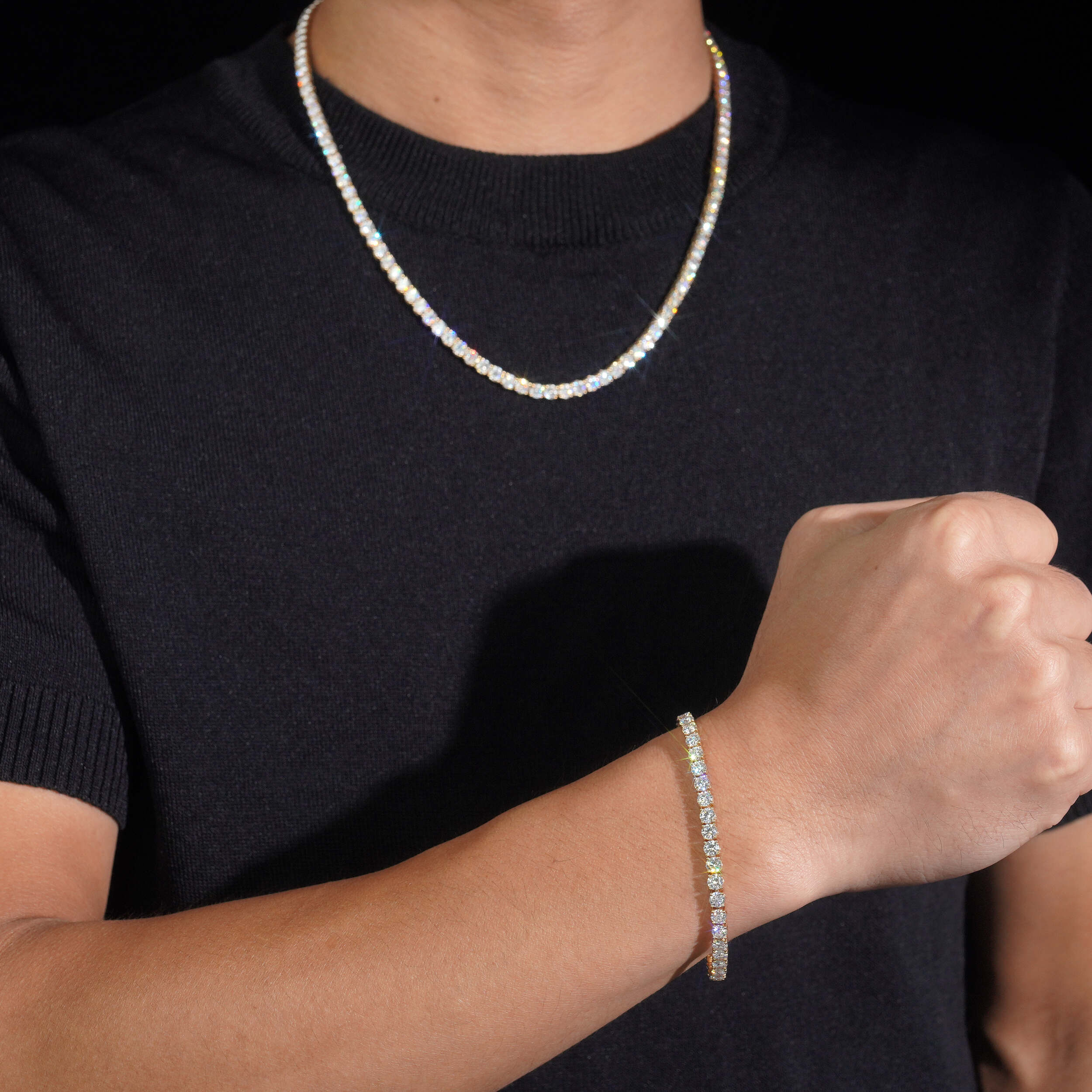 10K Real Yellow Gold VVS Moissanite Diamond Tennis Chain Bracelet 4MM