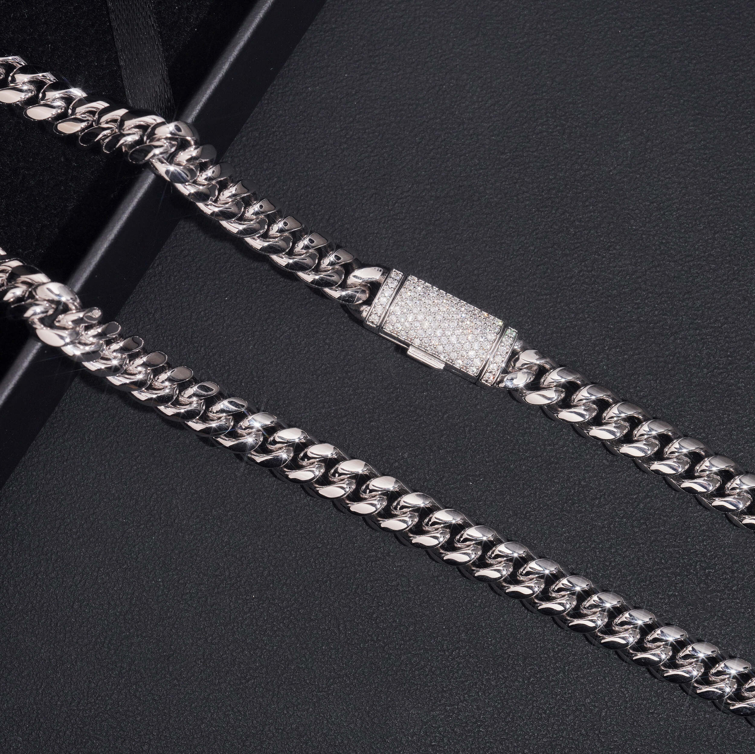 Solid Silver Lab Diamond Cuban Link Chain Necklace 10MM Width