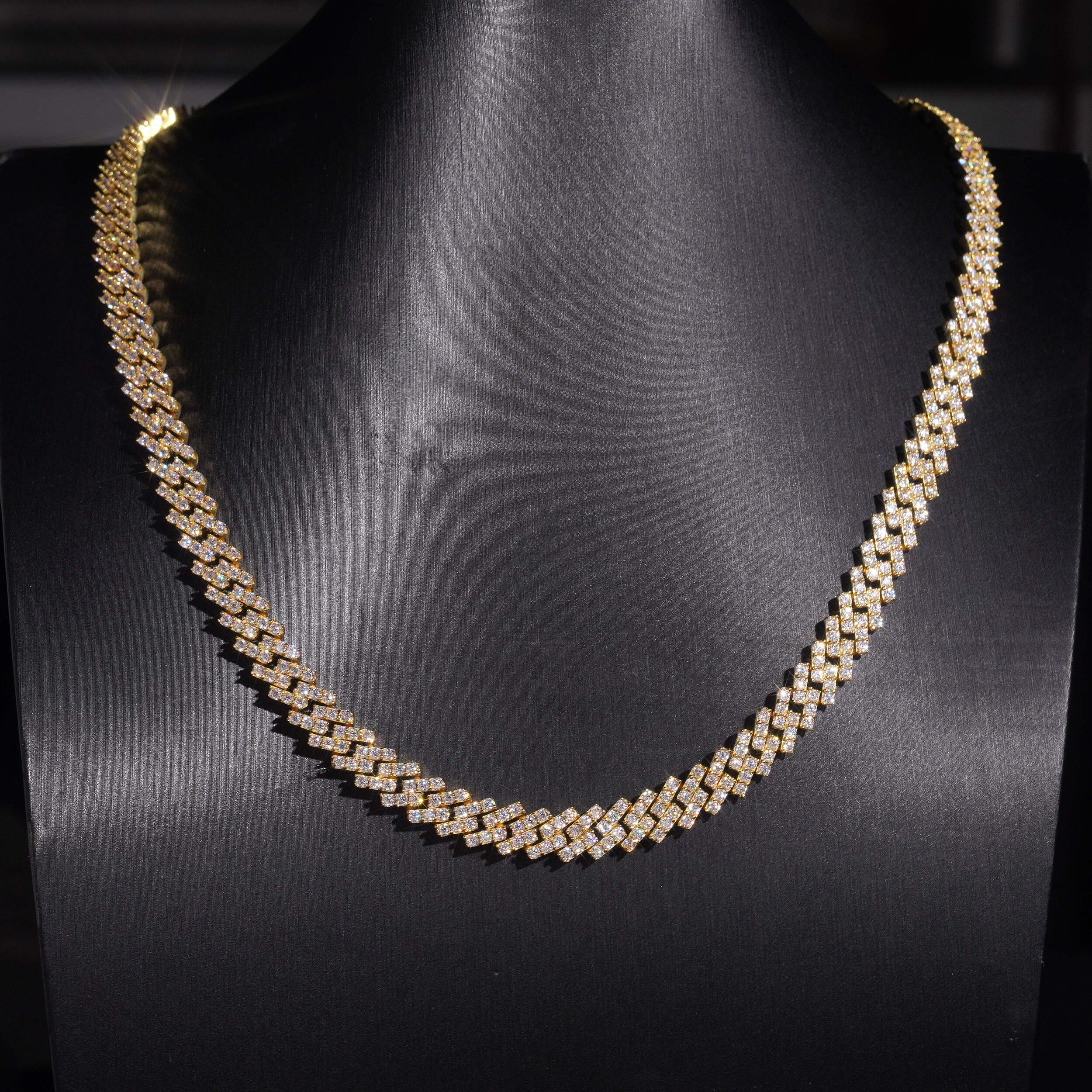 Iced Out 18K Yellow Gold Lab Grown Diamond Cuban Link Chain Necklace