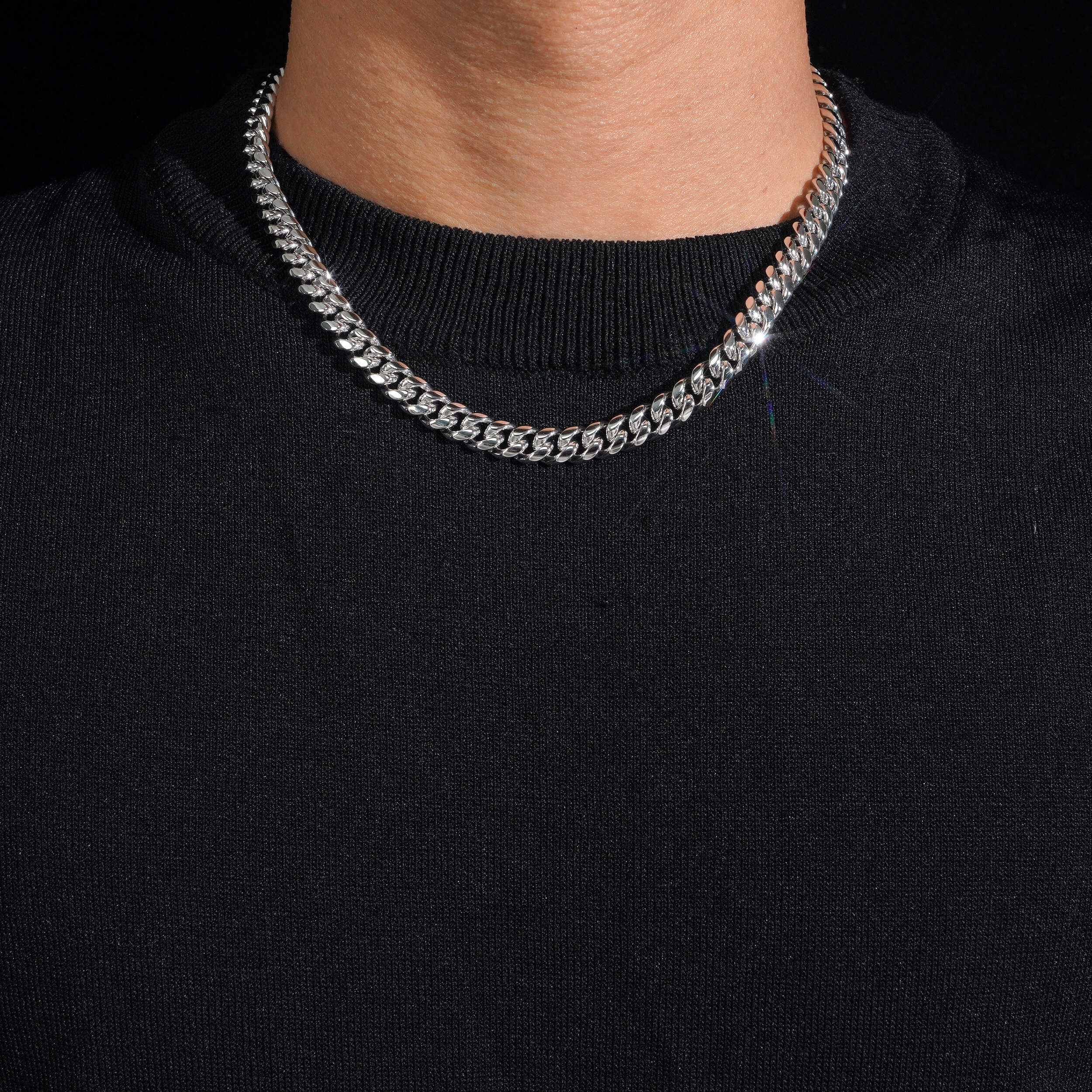 Solid Silver Lab Diamond Cuban Link Chain Necklace 10MM Width