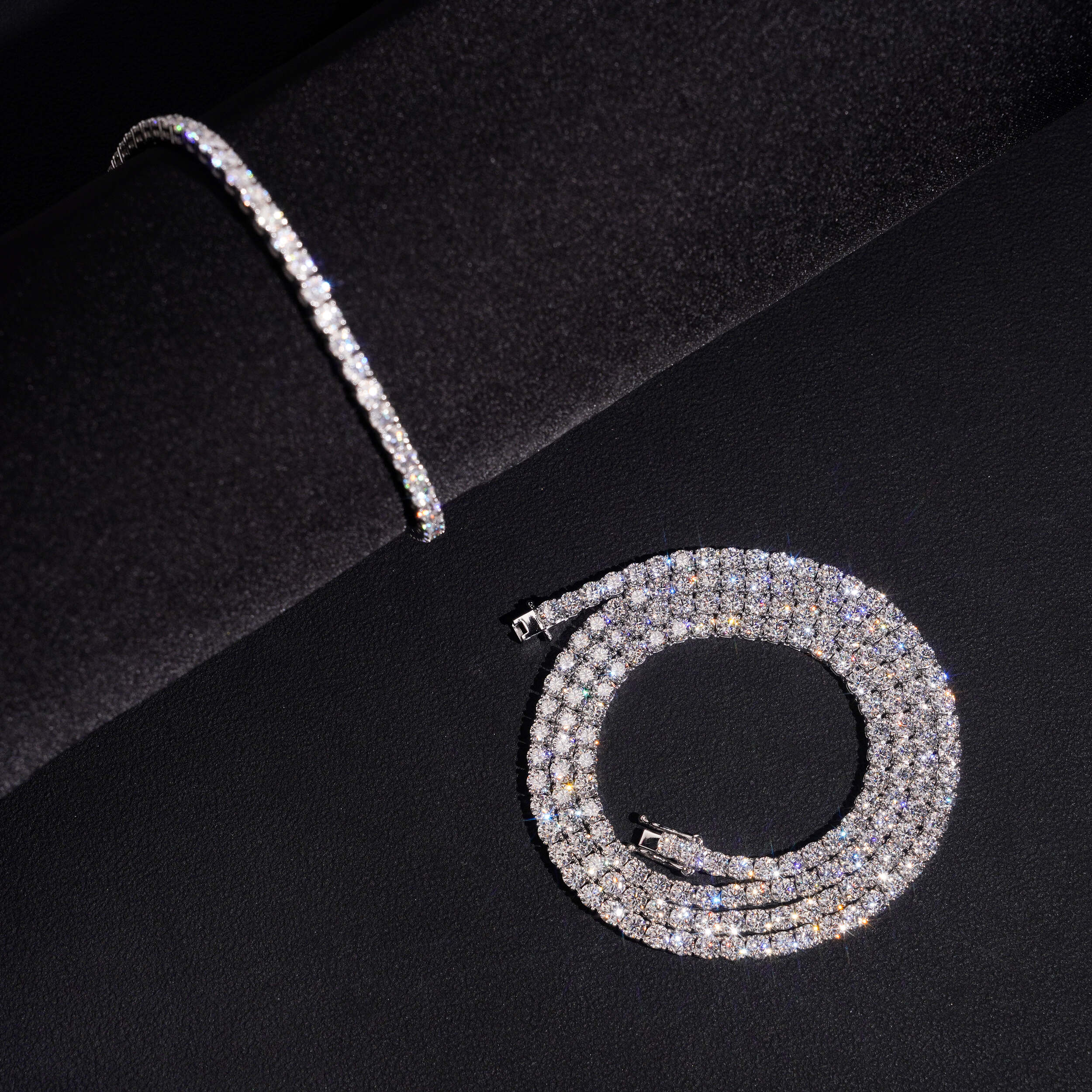 3MM 4MM Moissanite Diamond Tennis Necklace 10K Gold