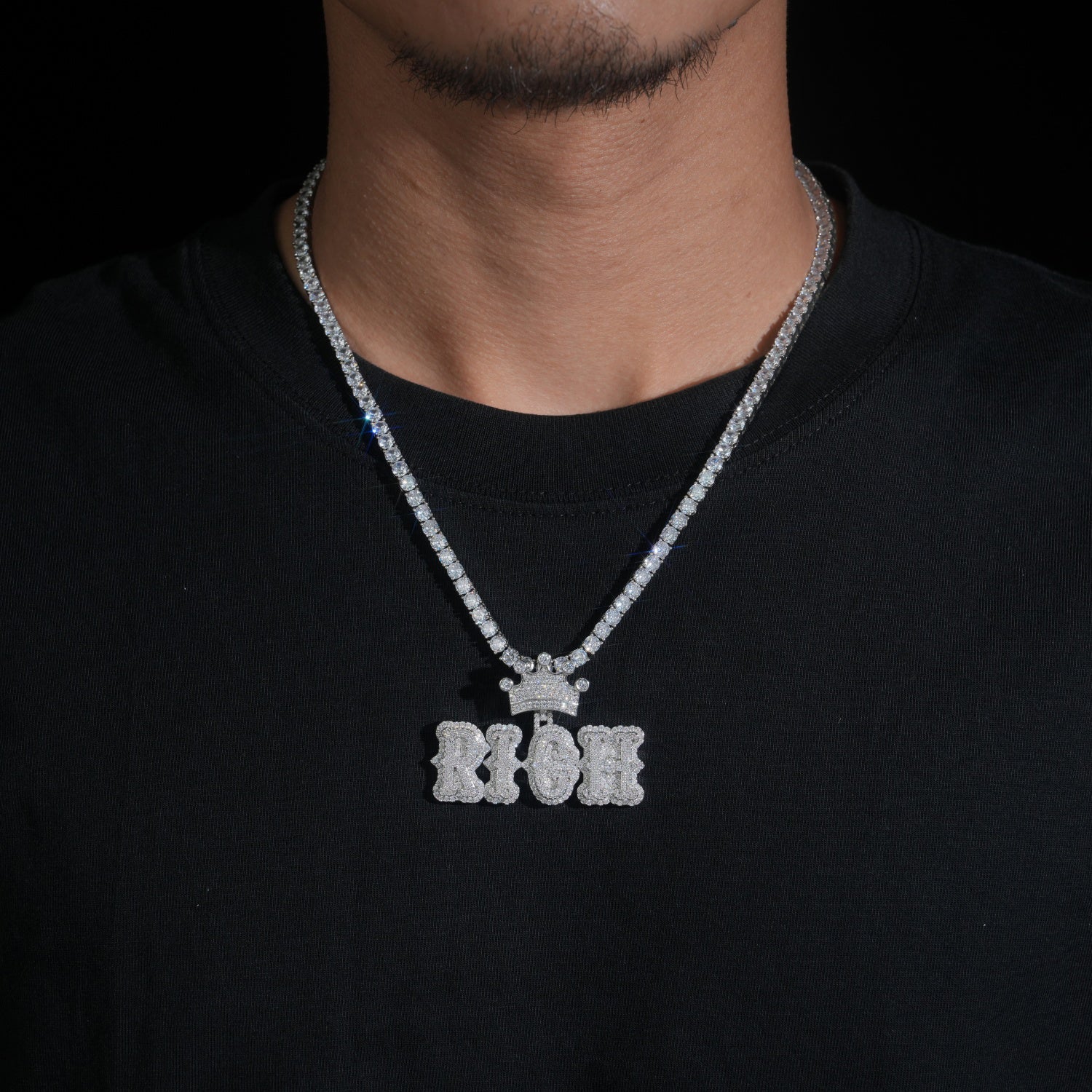 Custom Made Moissanite Iced Out Crown Bail Name Pendant