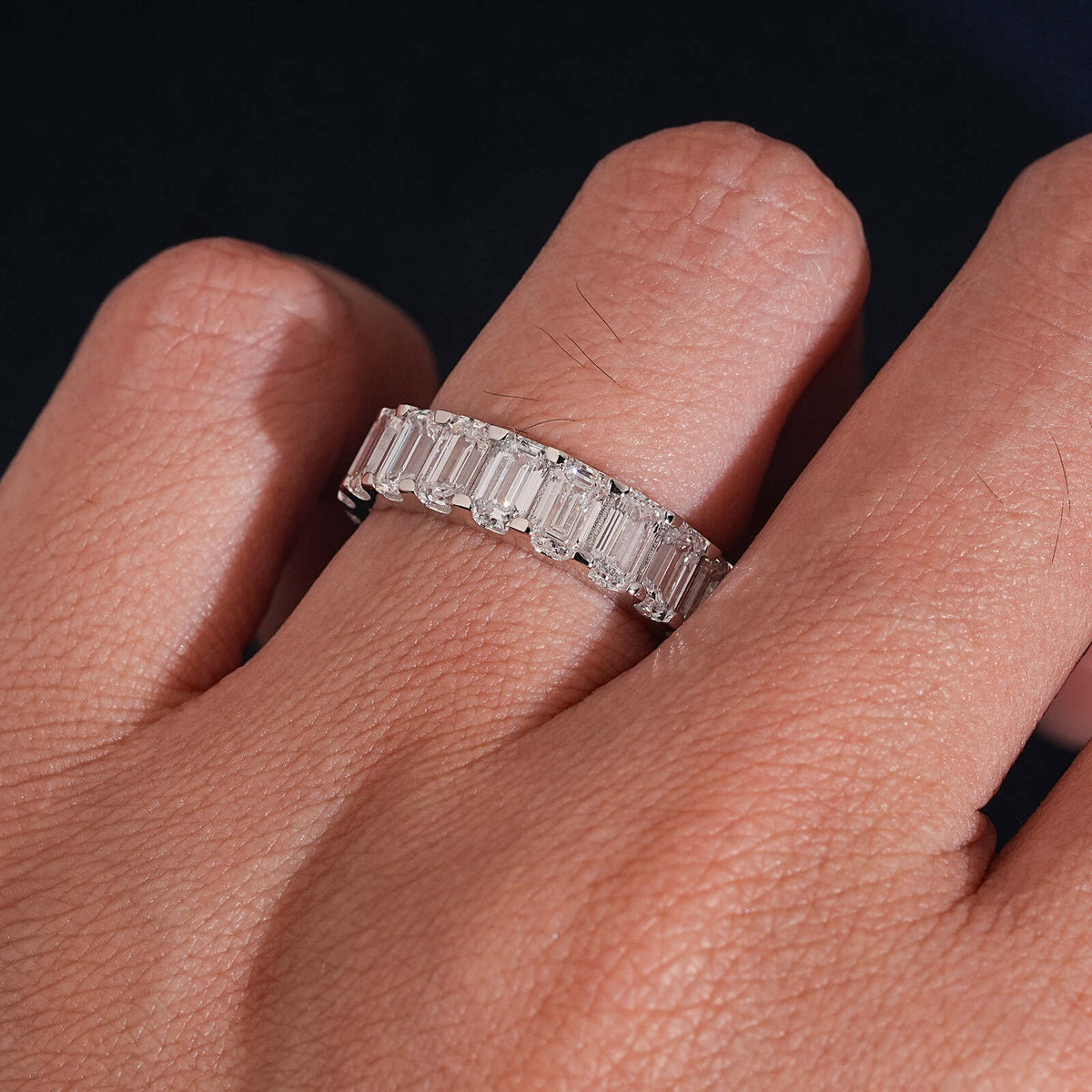 20 Pointer Emerald Cut VVS Lab Grown Diamond Eternity Ring