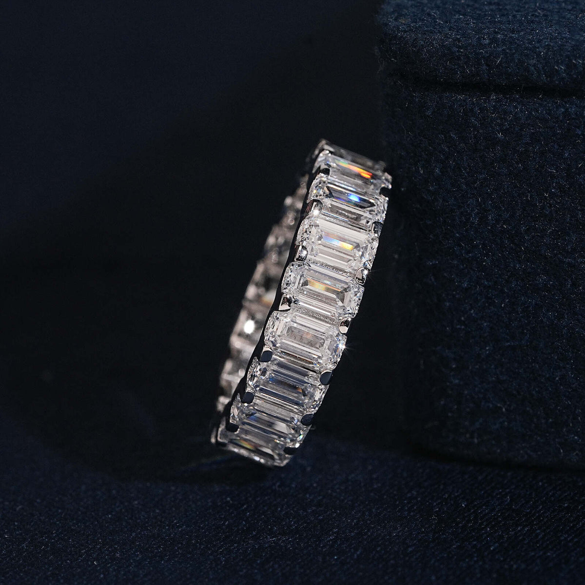 20 Pointer Emerald Cut VVS Lab Grown Diamond Eternity Ring