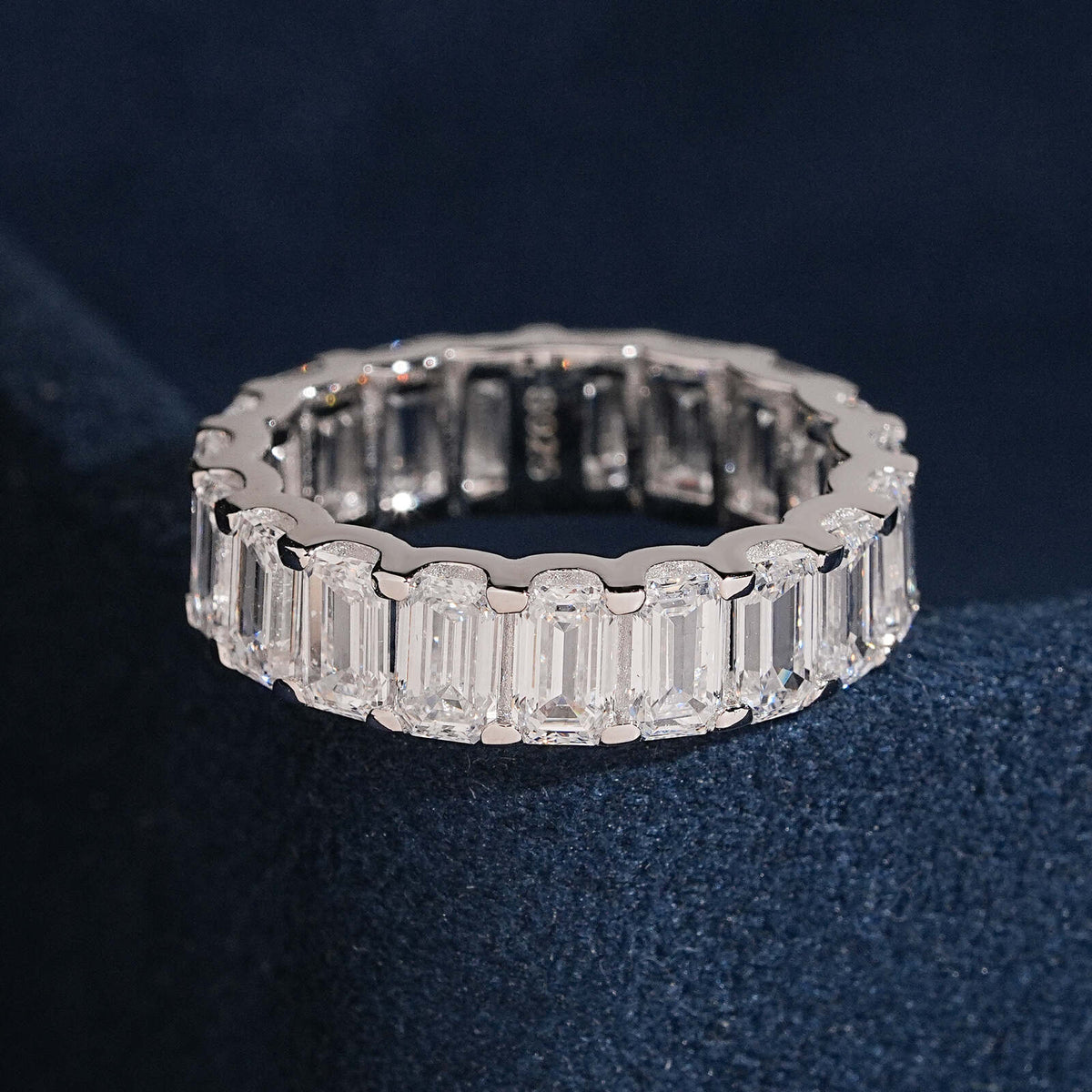 20 Pointer Emerald Cut VVS Lab Grown Diamond Eternity Ring