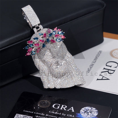 Iced Out Pass Diamond Tester Solid Silver New Arrival Pink Mix Sapphire Moissanite Jesus Pendant