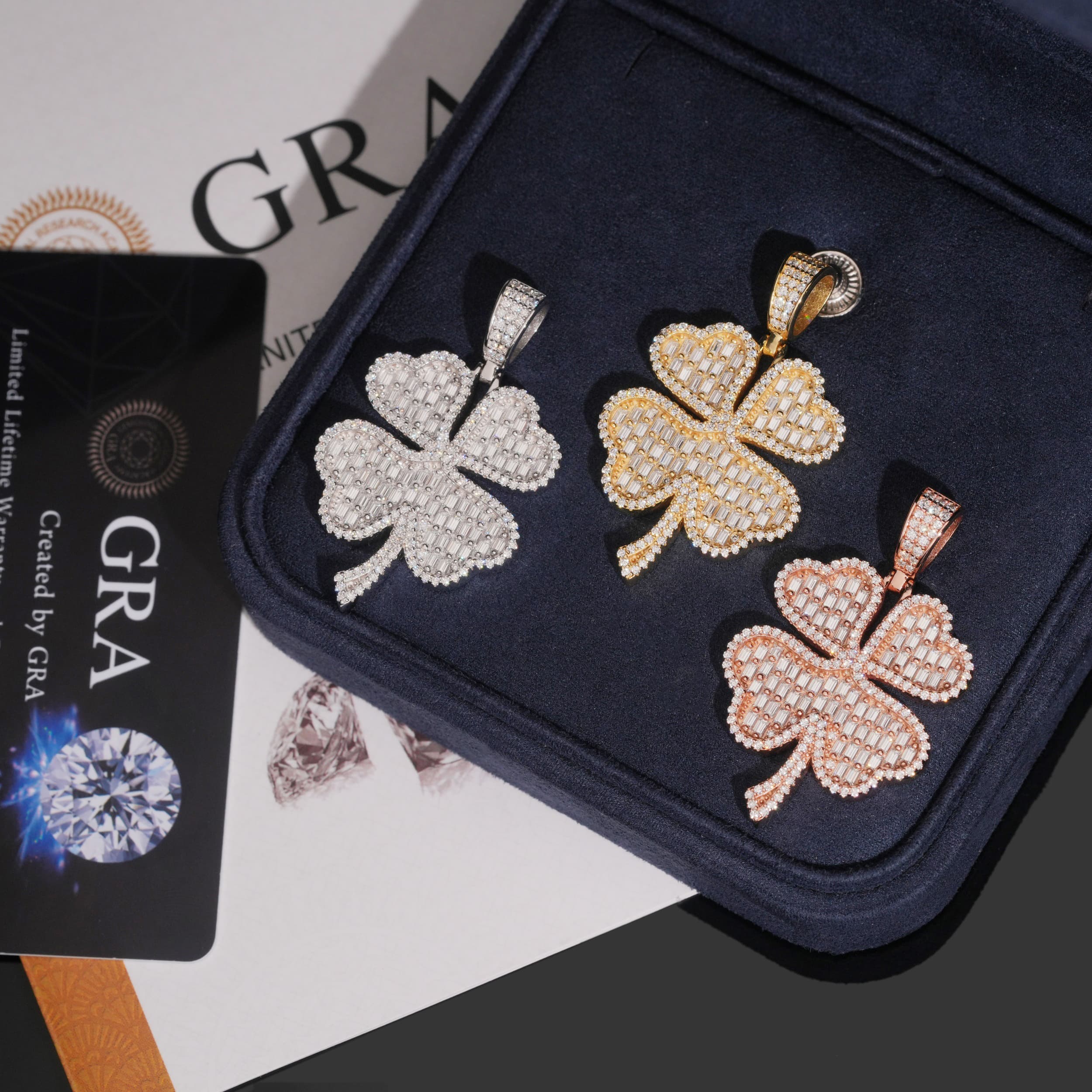 Baguette Moissanite Lucky Charm Pendant Solid Silver