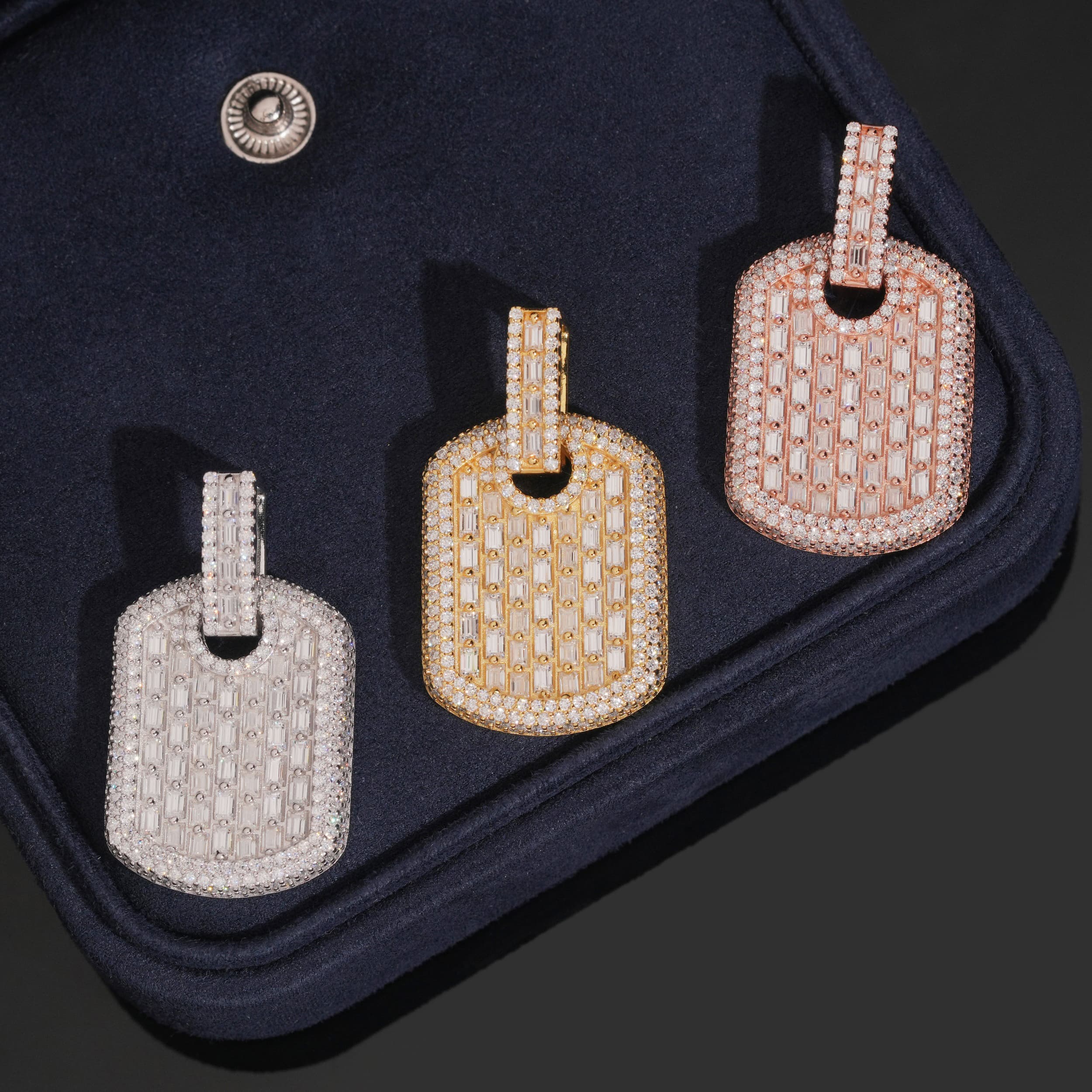 Mini Size Baguette Cut Moissanite Diamond Dog Tag Pendant