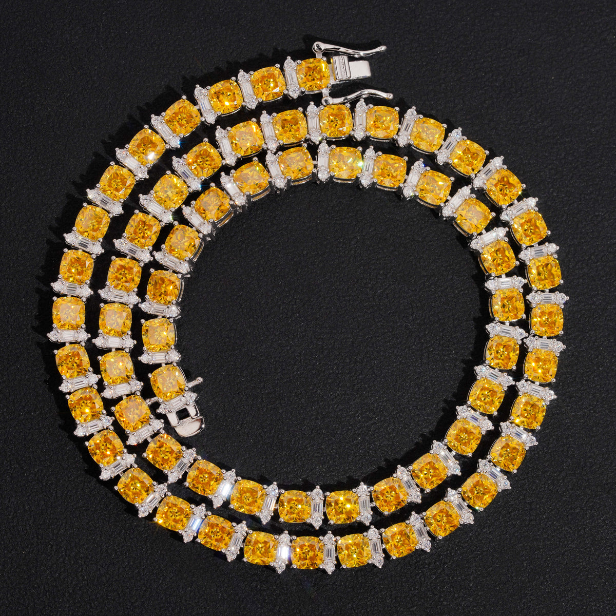 Custom Made Yellow Mix White Moissanite Tennis Chain Necklace