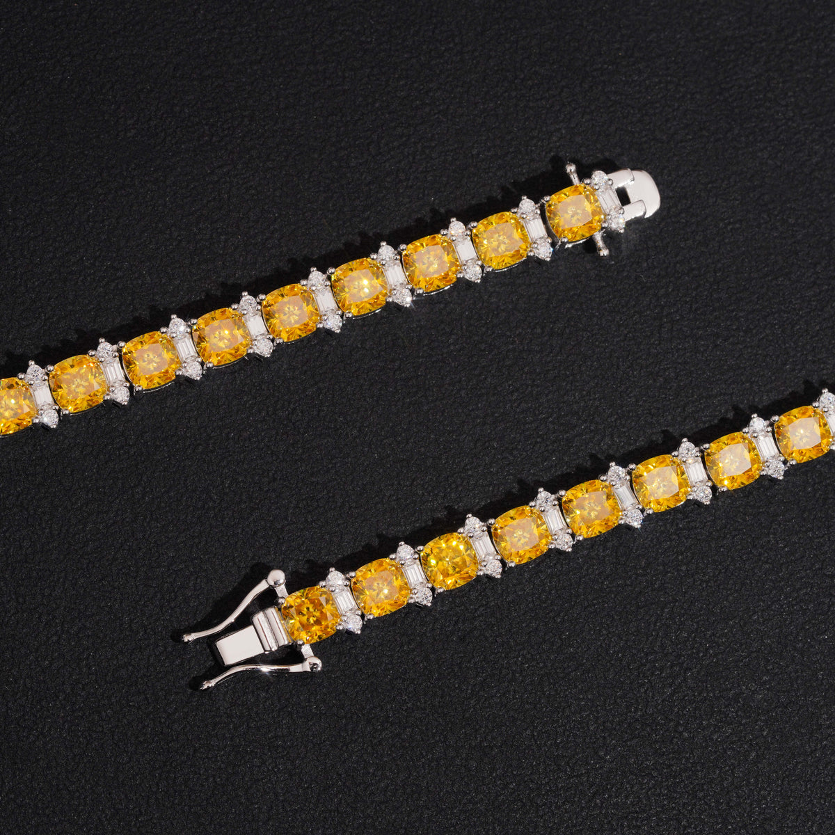 Custom Made Yellow Mix White Moissanite Tennis Chain Necklace