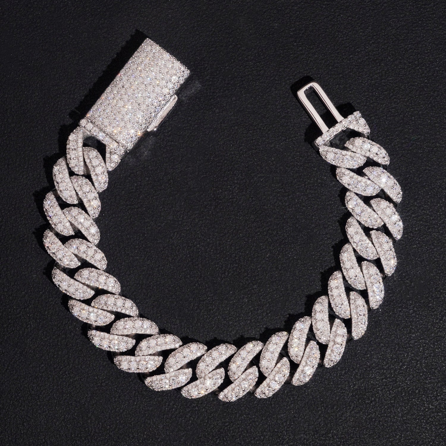13MM Raised Stone Design Moissanite Cuban Link Bracelet